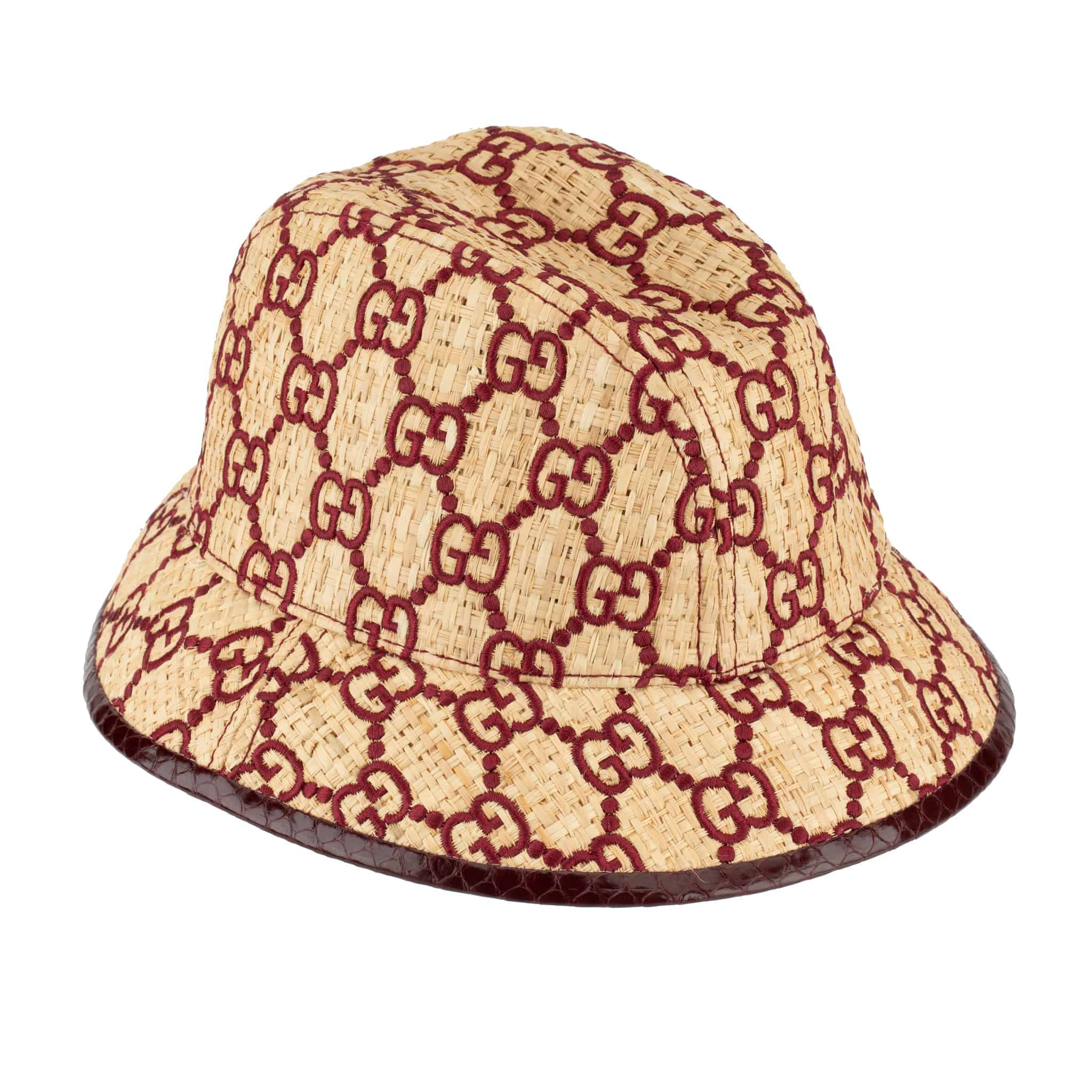 GUCCI GG LOGO RAFFIA BUCKET HAT WITH PYTHON TRIM - On Repeat