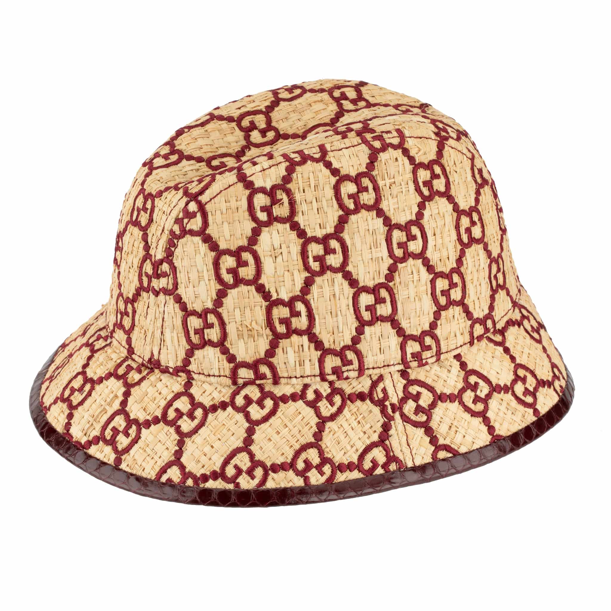 GUCCI GG LOGO RAFFIA BUCKET HAT WITH PYTHON TRIM - On Repeat
