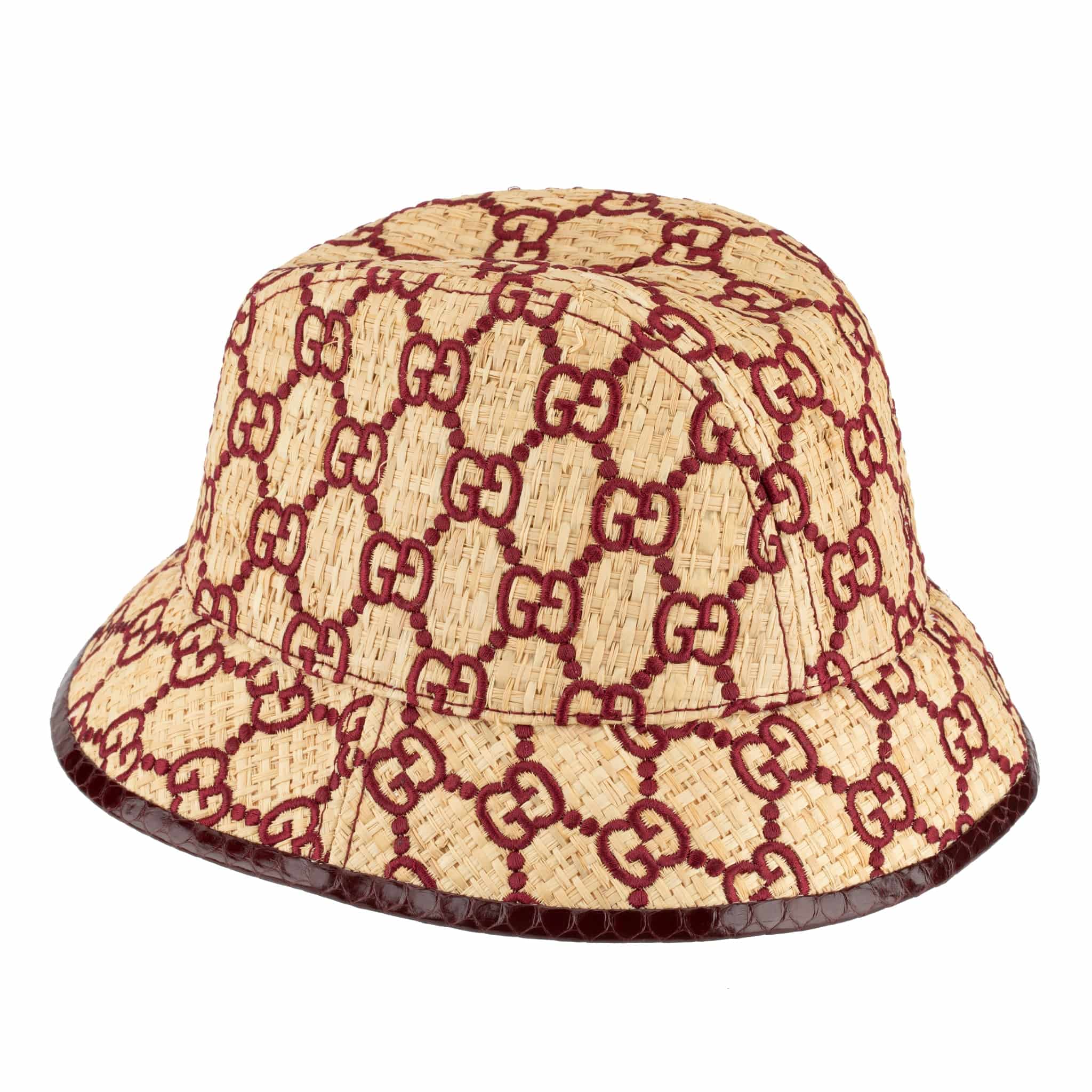 GUCCI GG LOGO RAFFIA BUCKET HAT WITH PYTHON TRIM - On Repeat