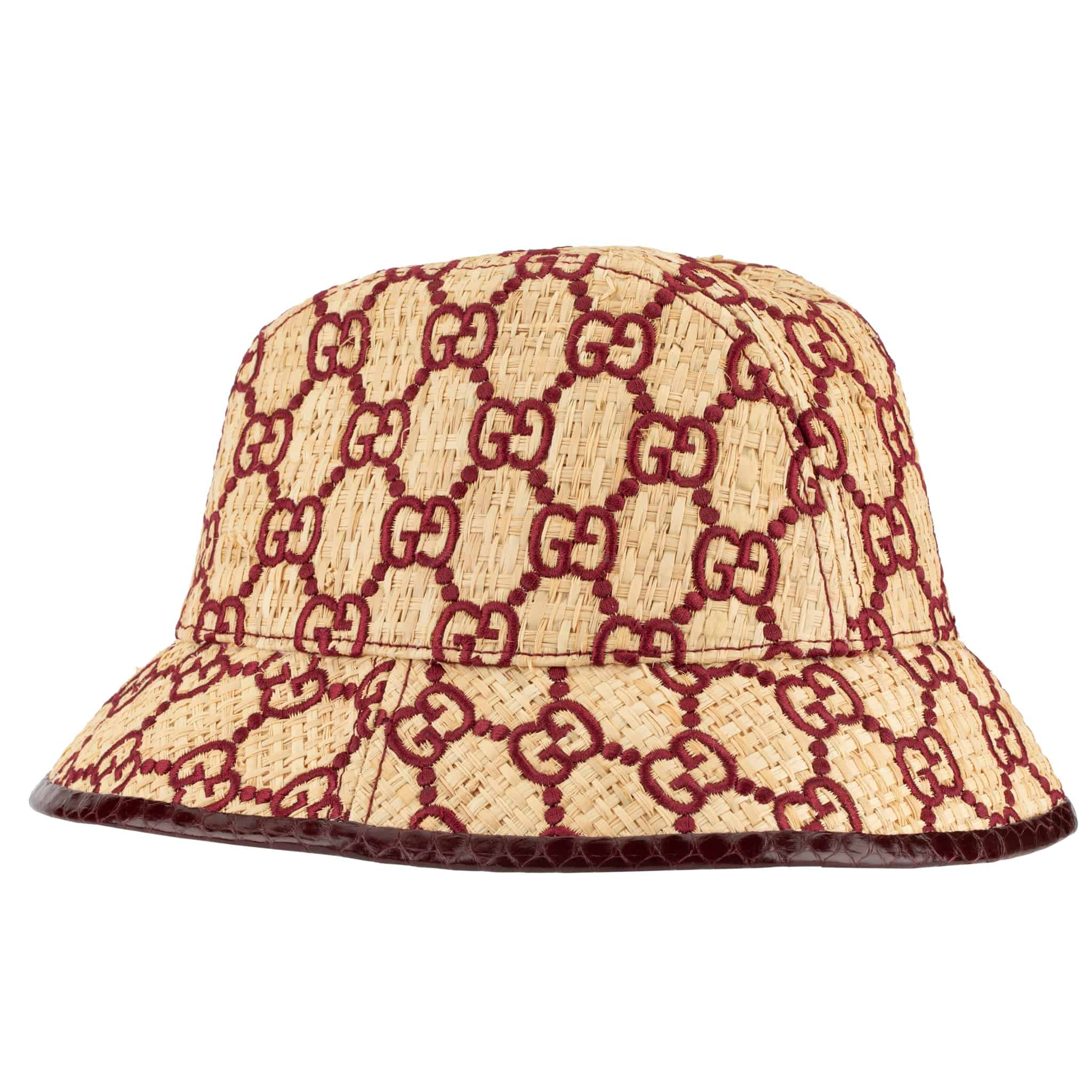 GUCCI GG LOGO RAFFIA BUCKET HAT WITH PYTHON TRIM - On Repeat