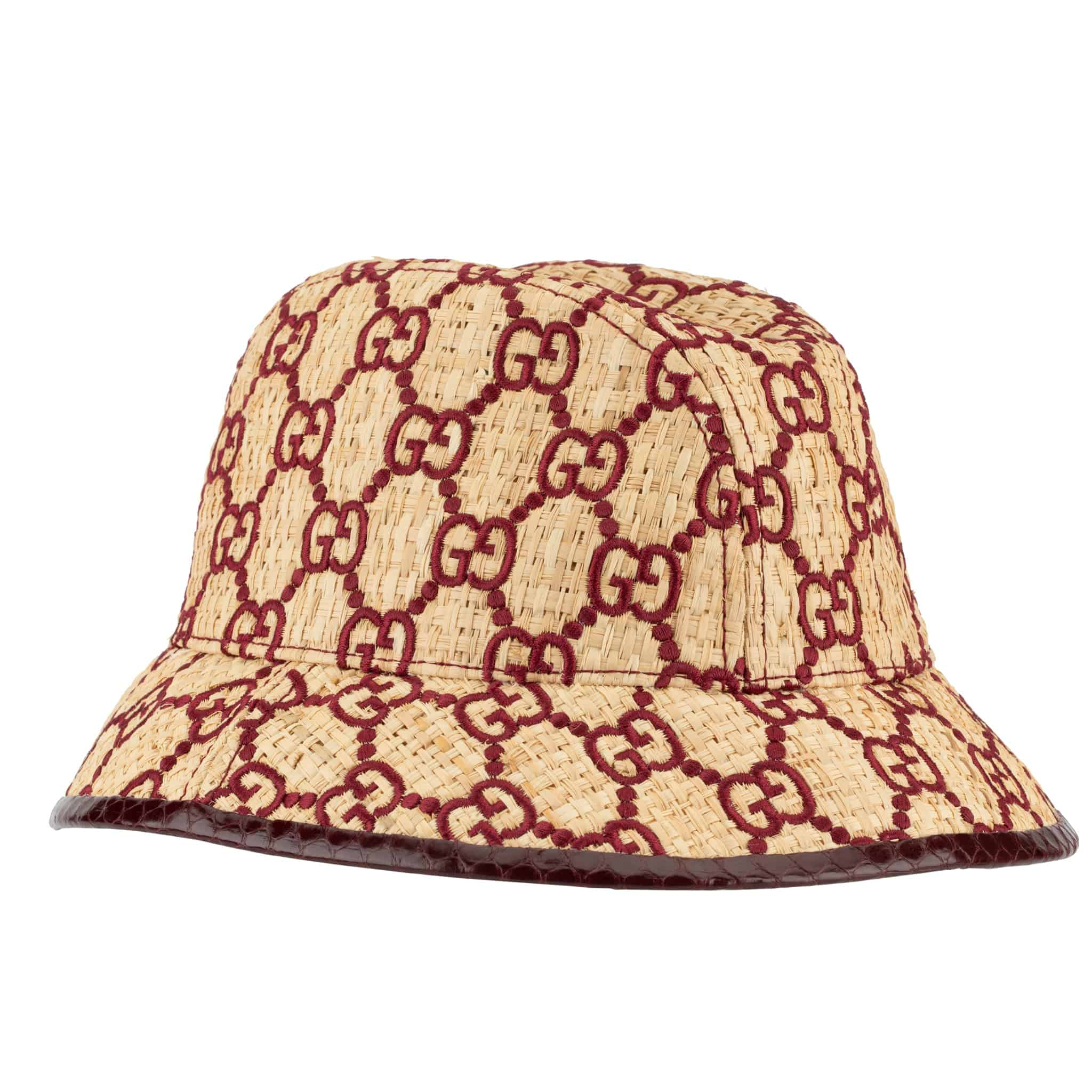 GUCCI GG LOGO RAFFIA BUCKET HAT WITH PYTHON TRIM - On Repeat