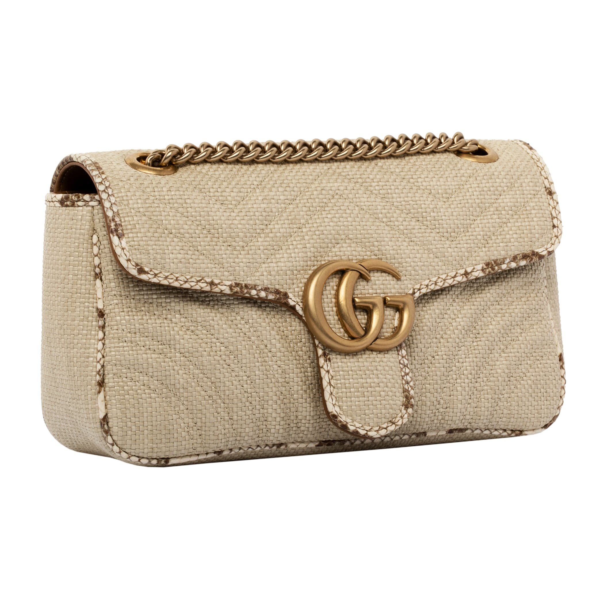 GUCCI MARMONT SHOULDER BAG NATURAL RAFFIA & PYTHON - On Repeat