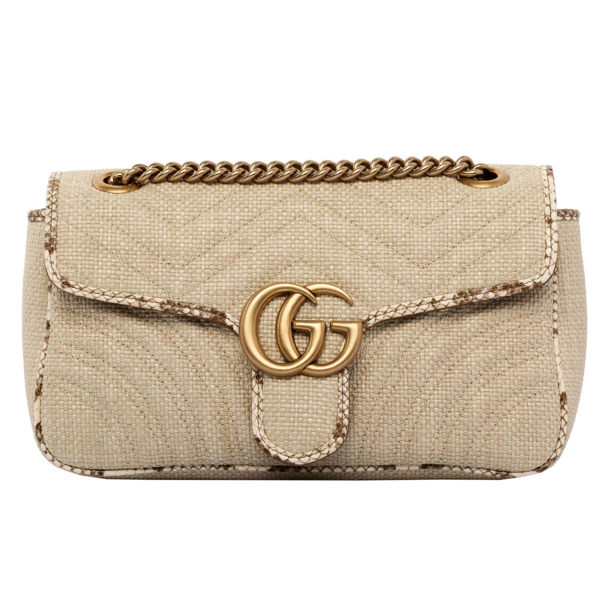 GUCCI MARMONT SHOULDER BAG NATURAL RAFFIA & PYTHON - On Repeat