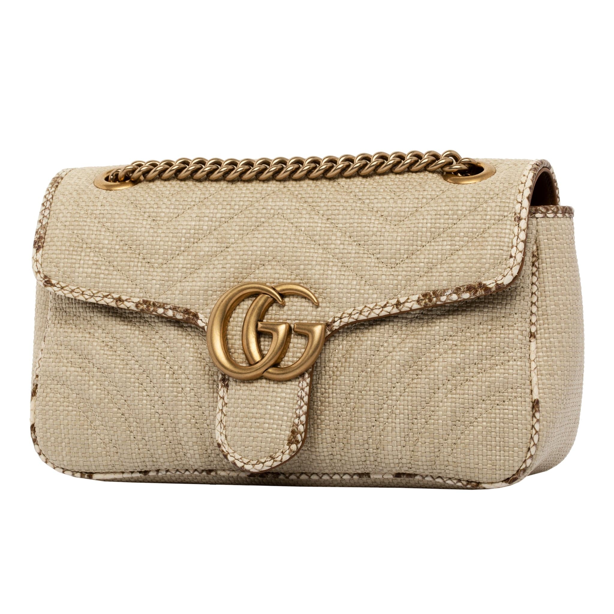 GUCCI MARMONT SHOULDER BAG NATURAL RAFFIA & PYTHON - On Repeat