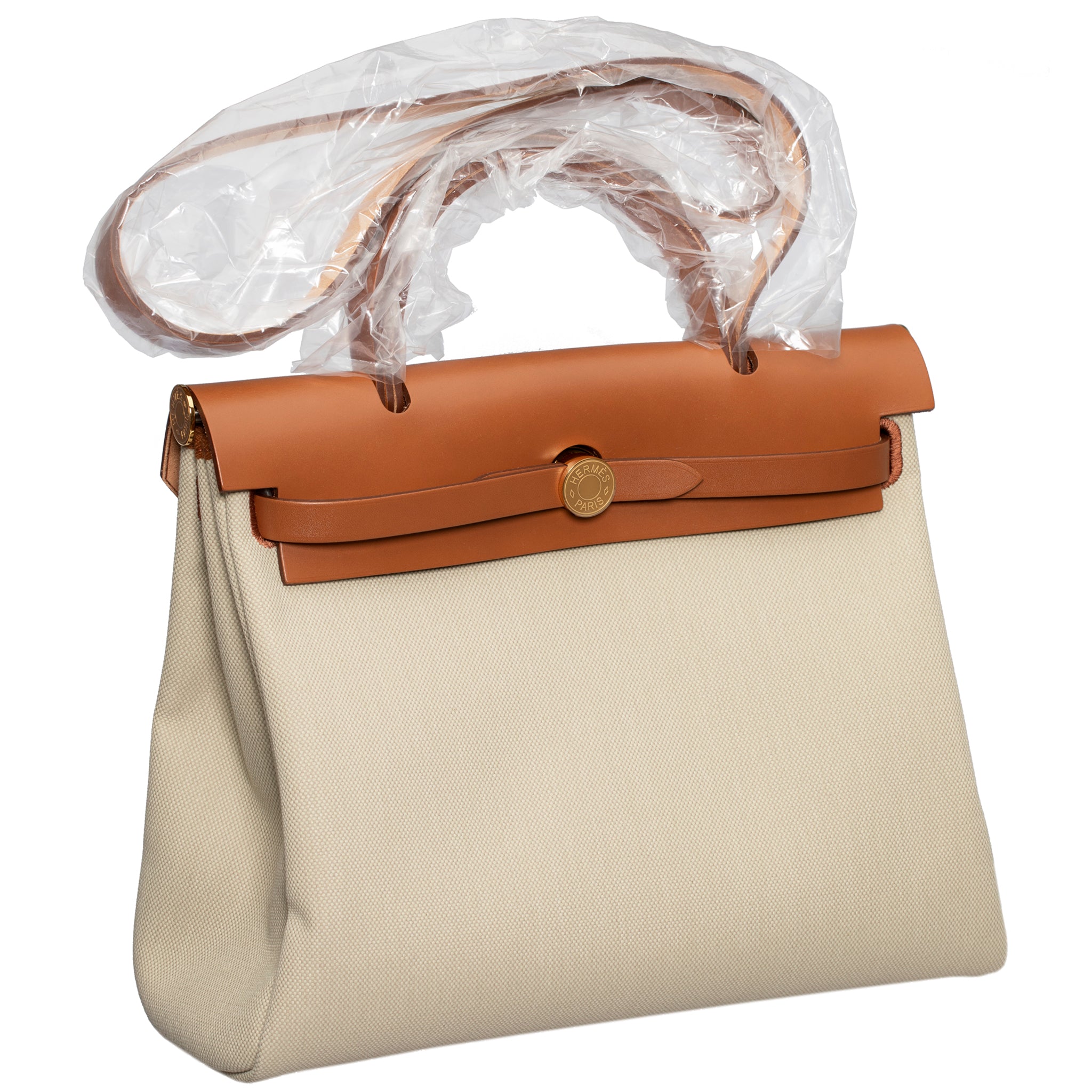 HERMES HERBAG 31CM BETON & FAUVE TOILE & HUNTER VACHE LEATHER GOLD HARDWARE - On Repeat