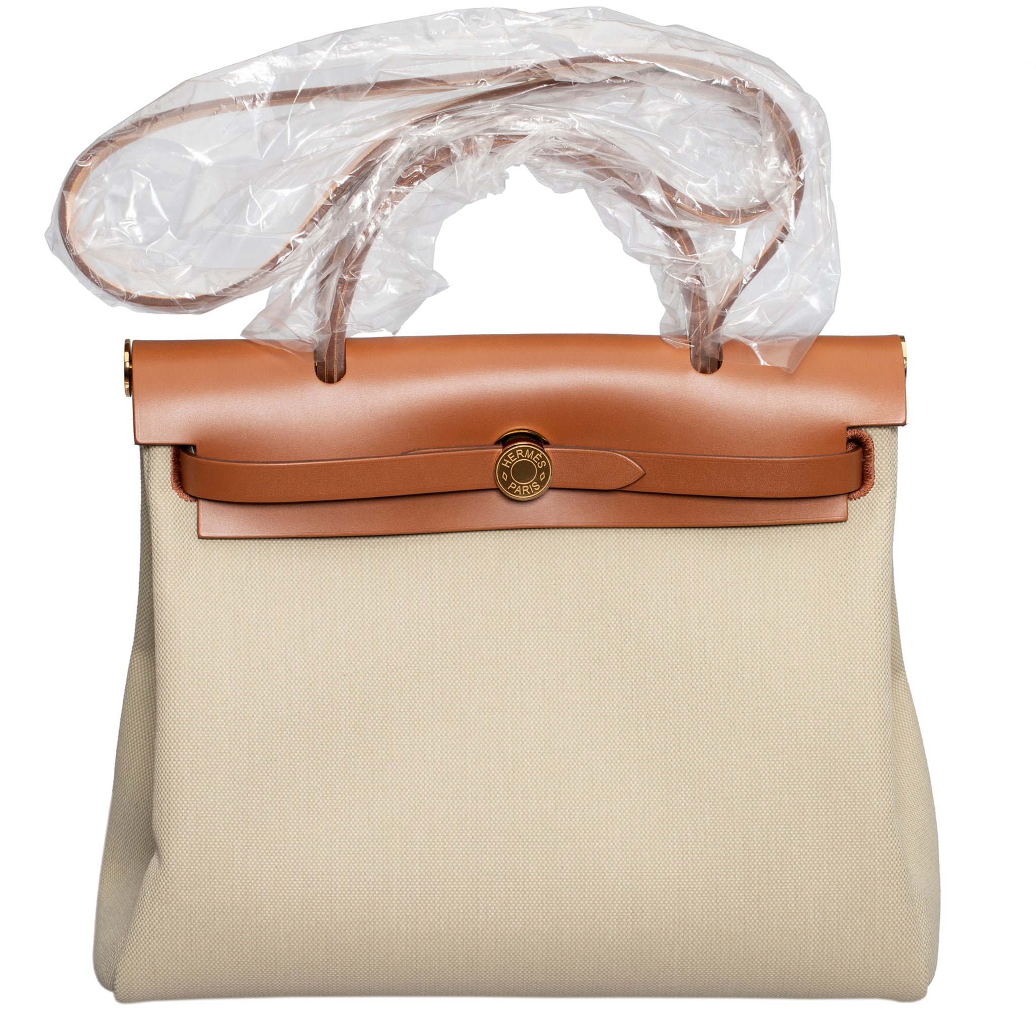 HERMES HERBAG 31CM BETON & FAUVE TOILE & HUNTER VACHE LEATHER GOLD HARDWARE - On Repeat