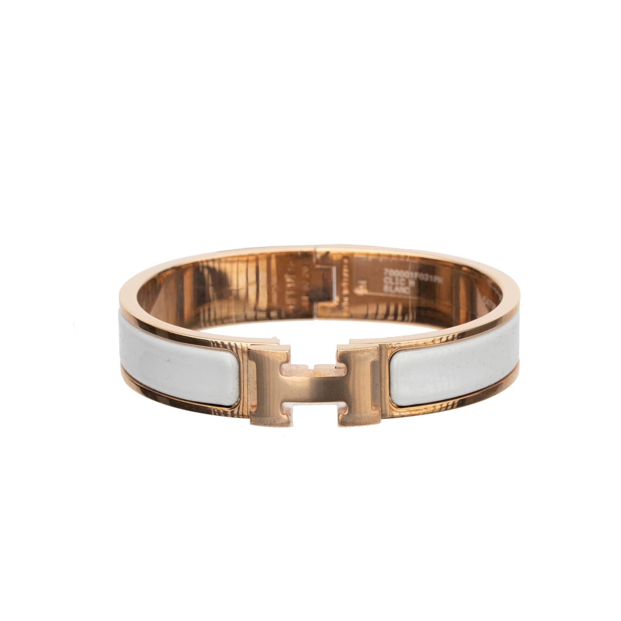 HERMES BLACK CLIC H BRACELET WHITE & ROSE GOLD - On Repeat