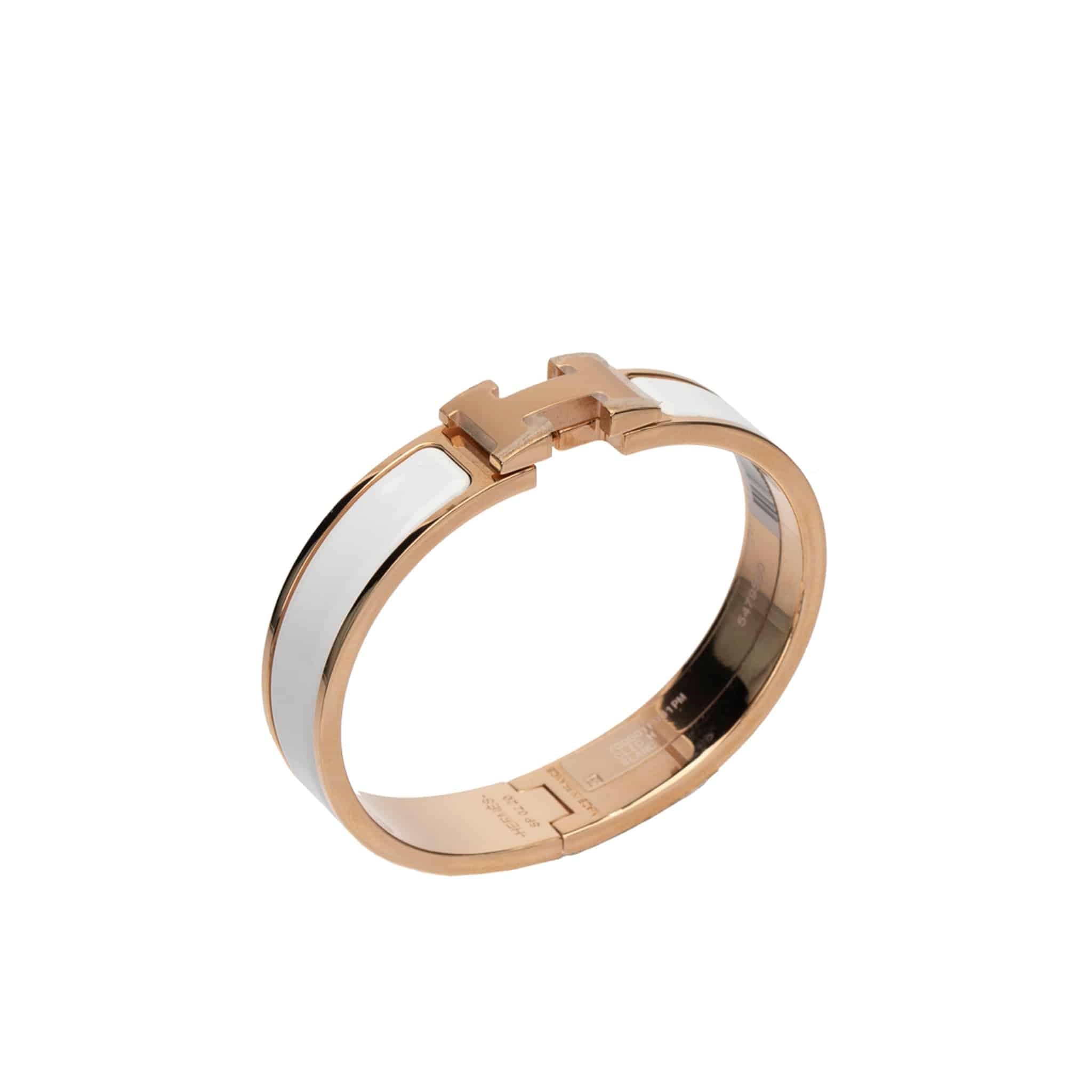 HERMES BLACK CLIC H BRACELET WHITE & ROSE GOLD - On Repeat