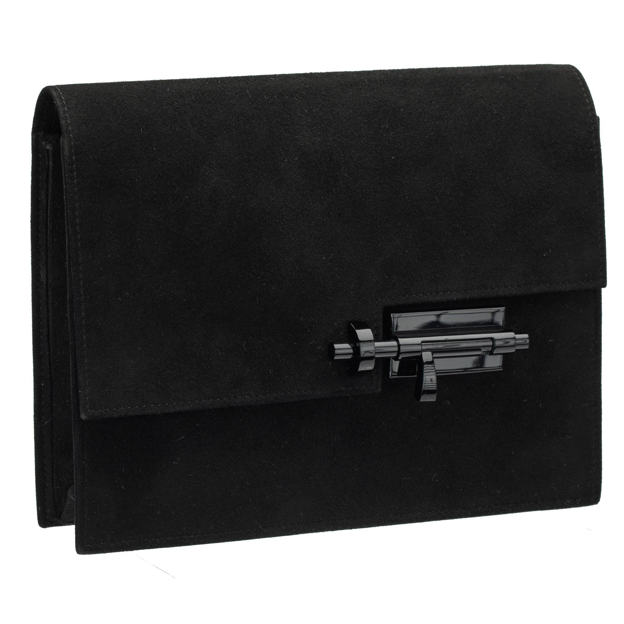 HERMES VINTAGE KELLY SO BLACK SUEDE VERROU - On Repeat
