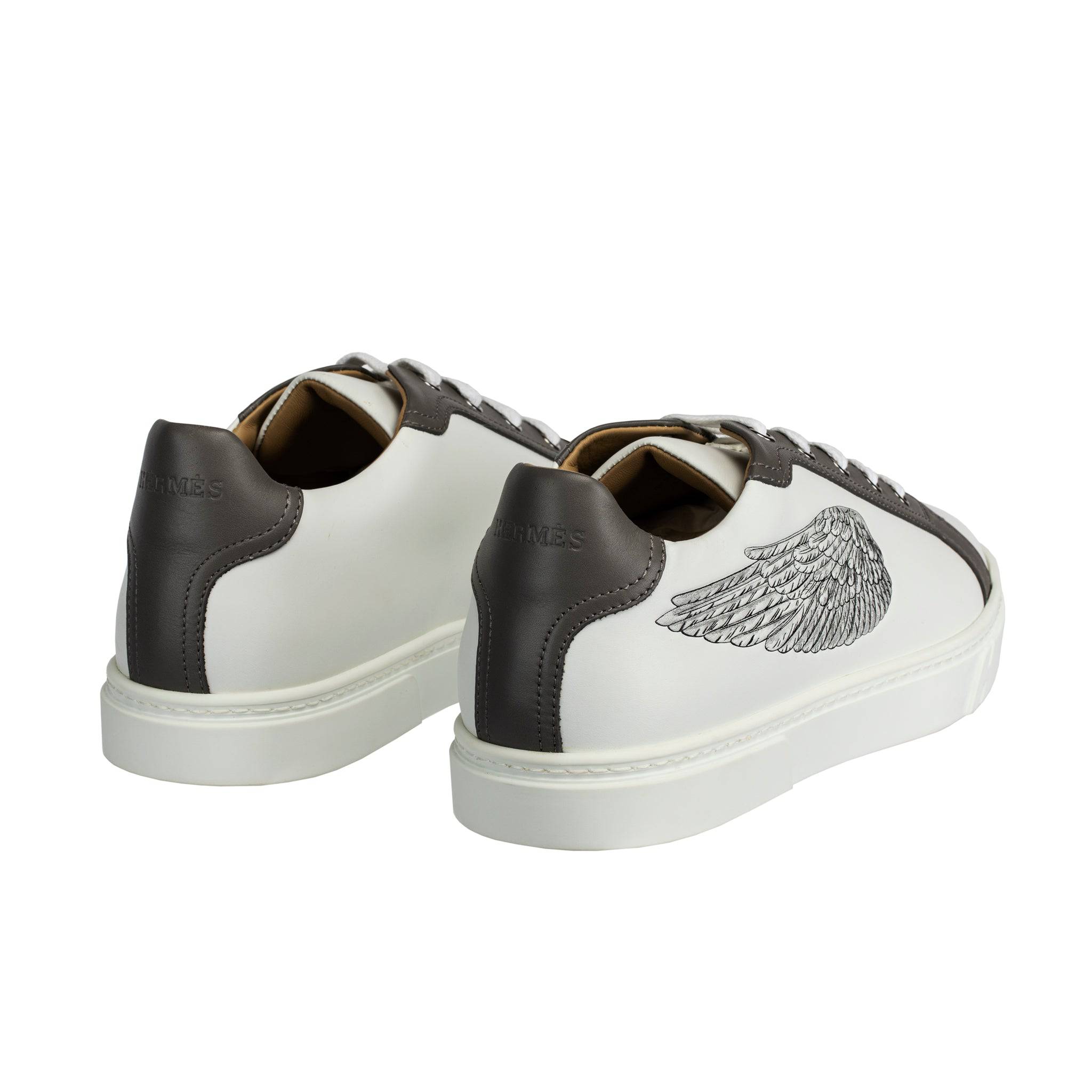 HERMES VELVET SNEAKER WITH WING MOTIF WHITE & GREY 41 FR - On Repeat