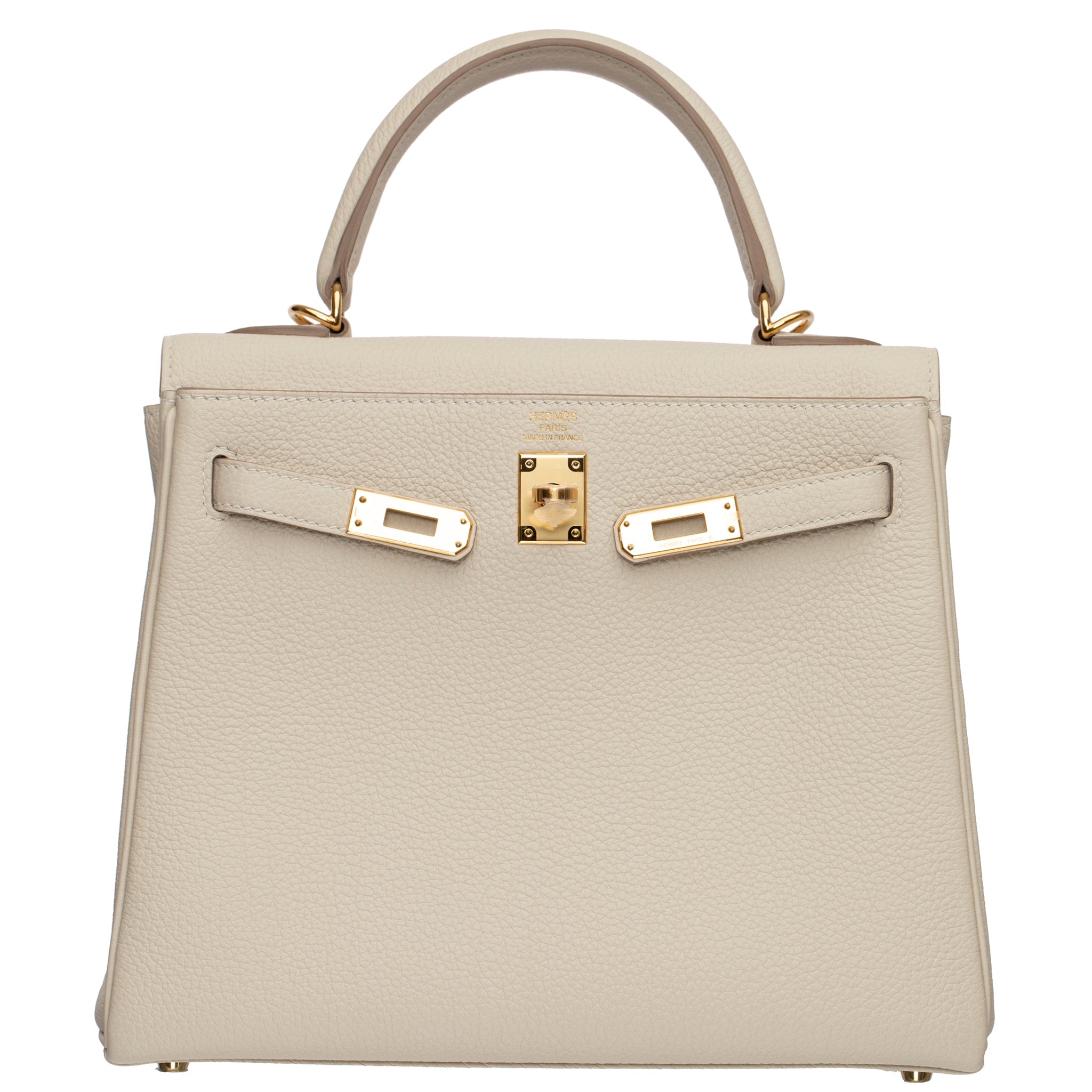 HERMES KELLY 25CM CRAIE TOGO LEATHER GOLD HARDWARE - On Repeat