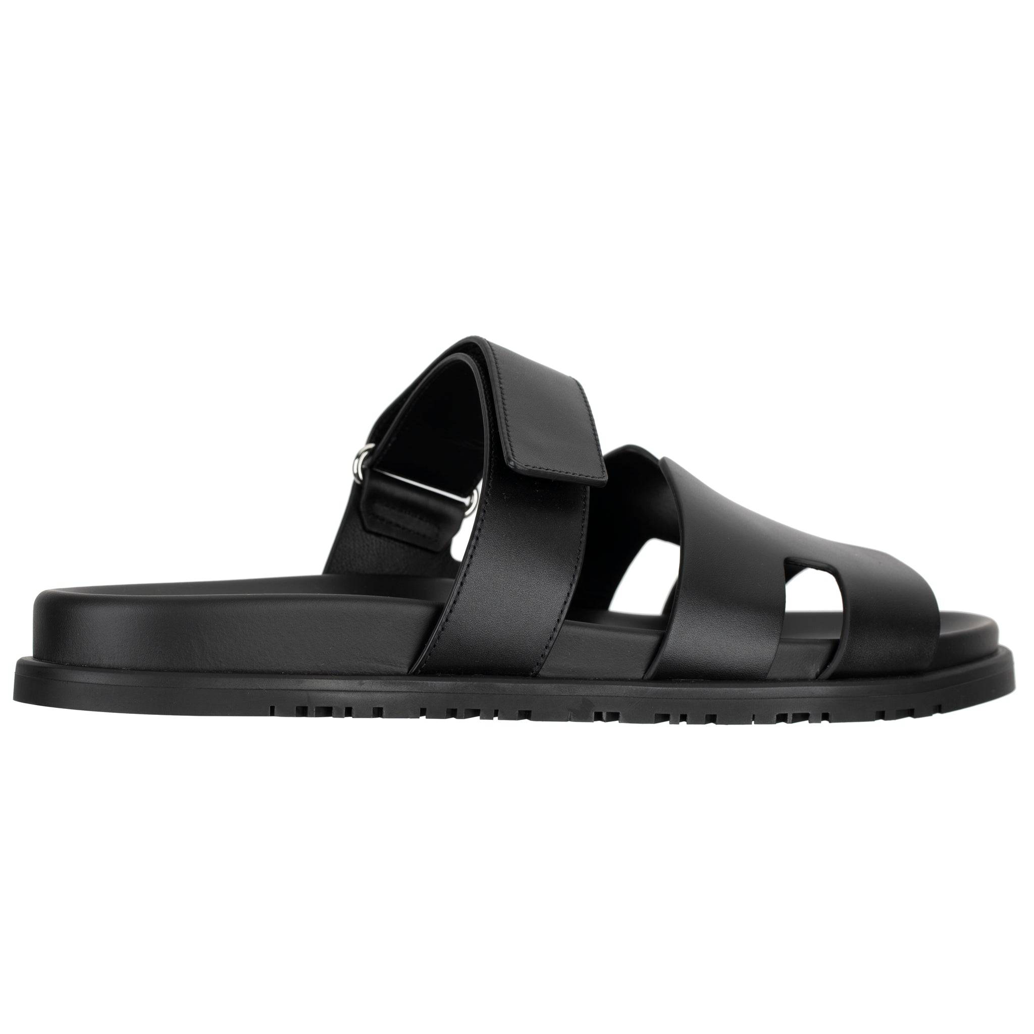 HERMES CHYPRE SANDAL BLACK SMOOTH LEATHER PALLADIUM HARDWARE 45 FR - On Repeat