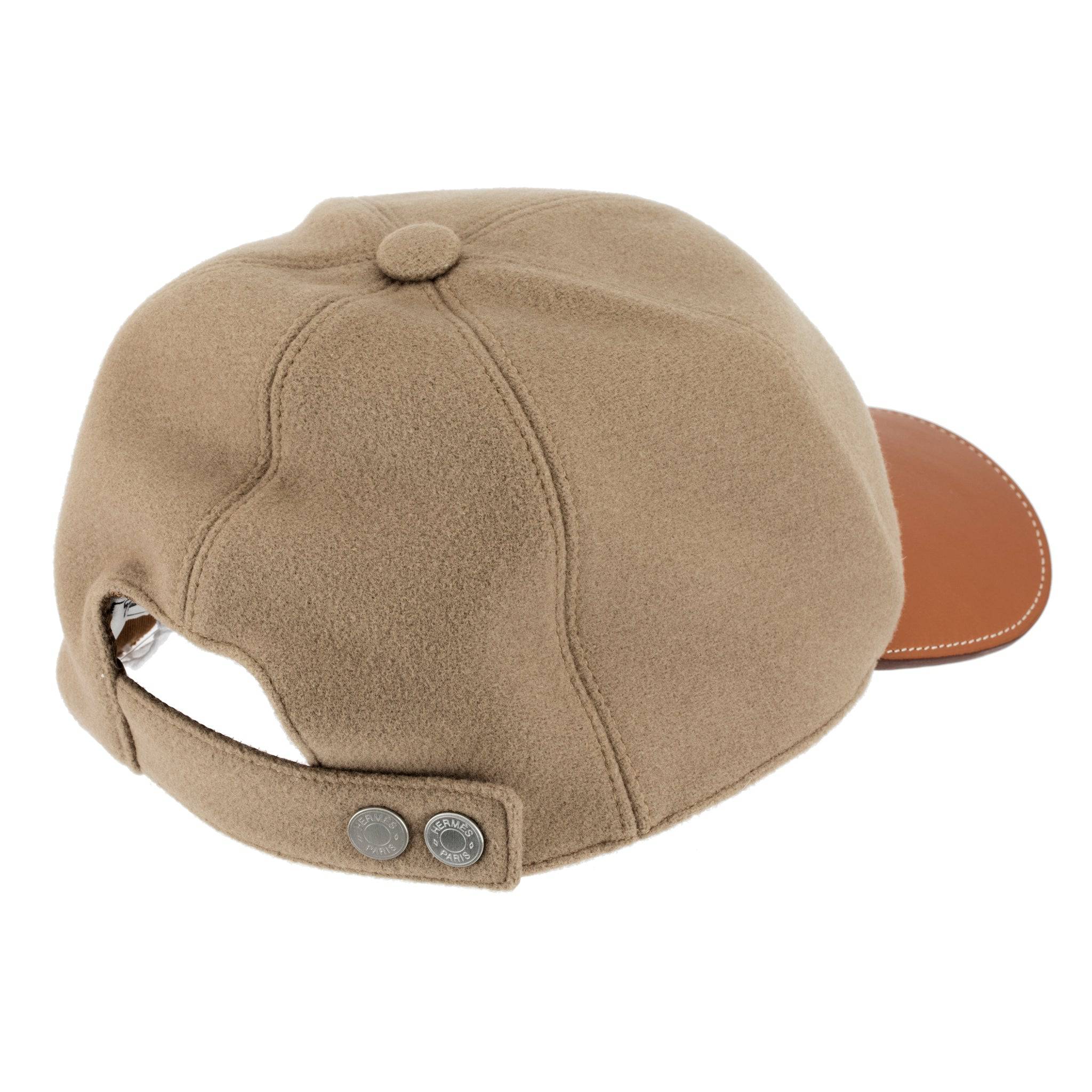 HERMES RILEY CAP KRAFT FELT & GOLD SWIFT LEATHER SIZE 59 - On Repeat