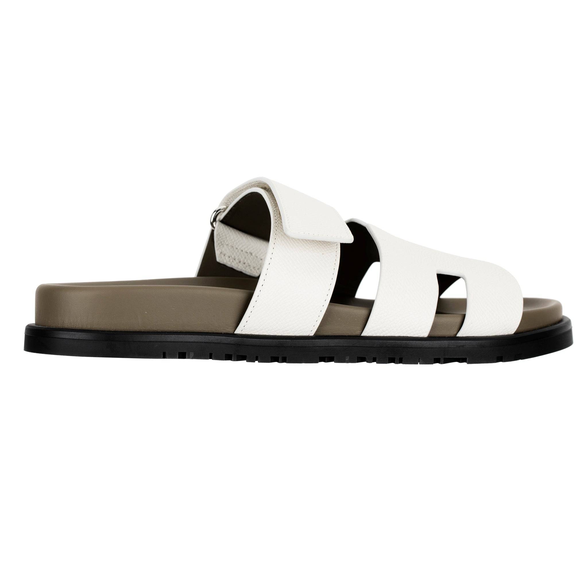 HERMES CHYPRE SANDAL BEIGE GLAISE & VERT TOUND EPOSM LEATHER PALLADIUM HARDWARE 39 FR - On Repeat