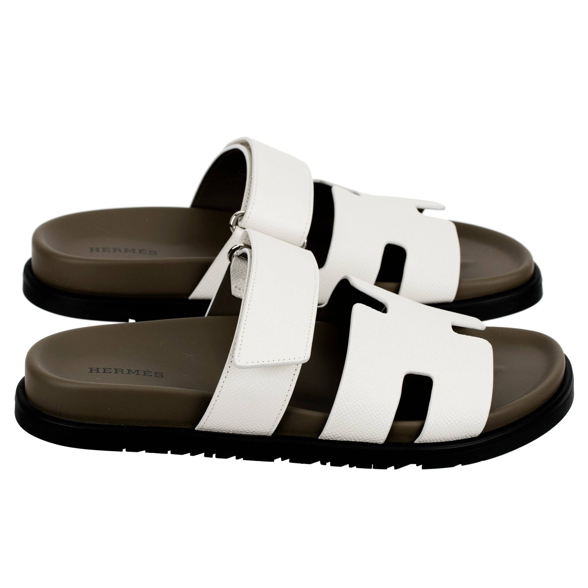 HERMES CHYPRE SANDAL BEIGE GLAISE & VERT TOUND EPOSM LEATHER PALLADIUM HARDWARE 39 FR - On Repeat