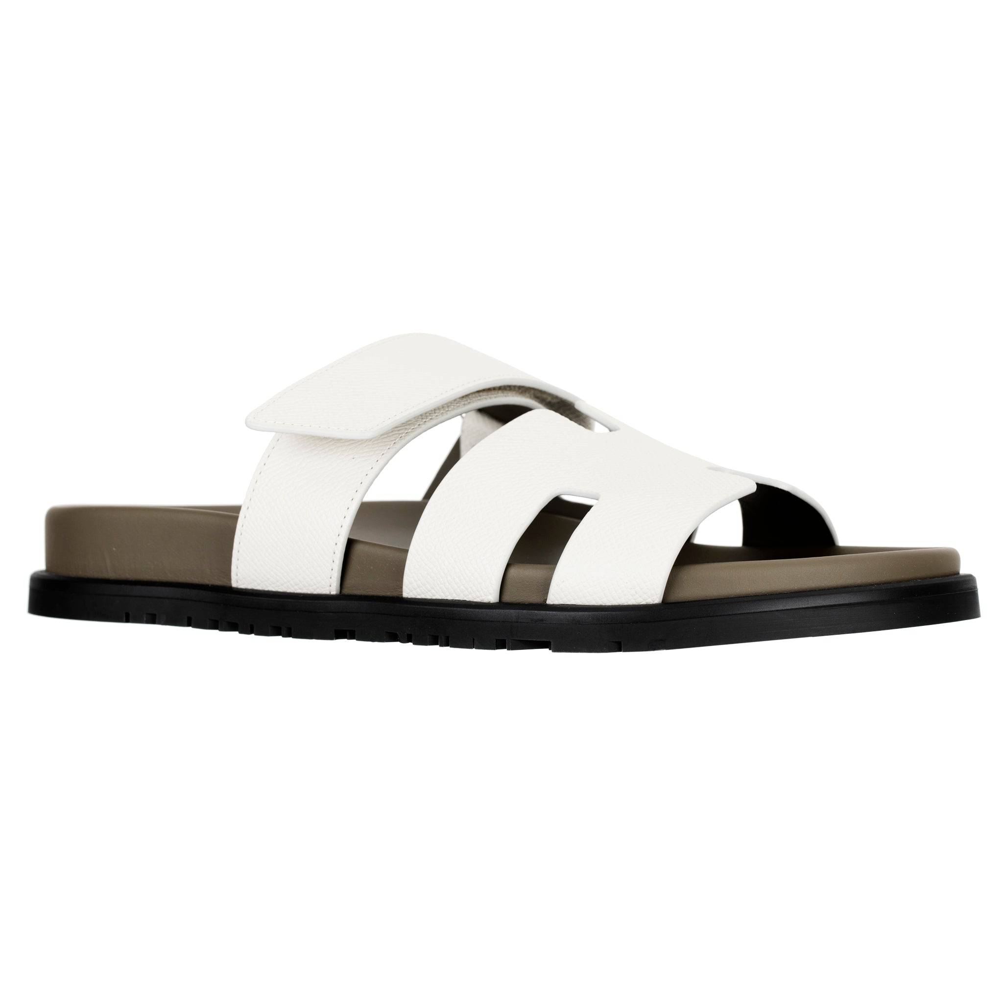 HERMES CHYPRE SANDAL BEIGE GLAISE & VERT TOUND EPOSM LEATHER PALLADIUM HARDWARE 39 FR - On Repeat