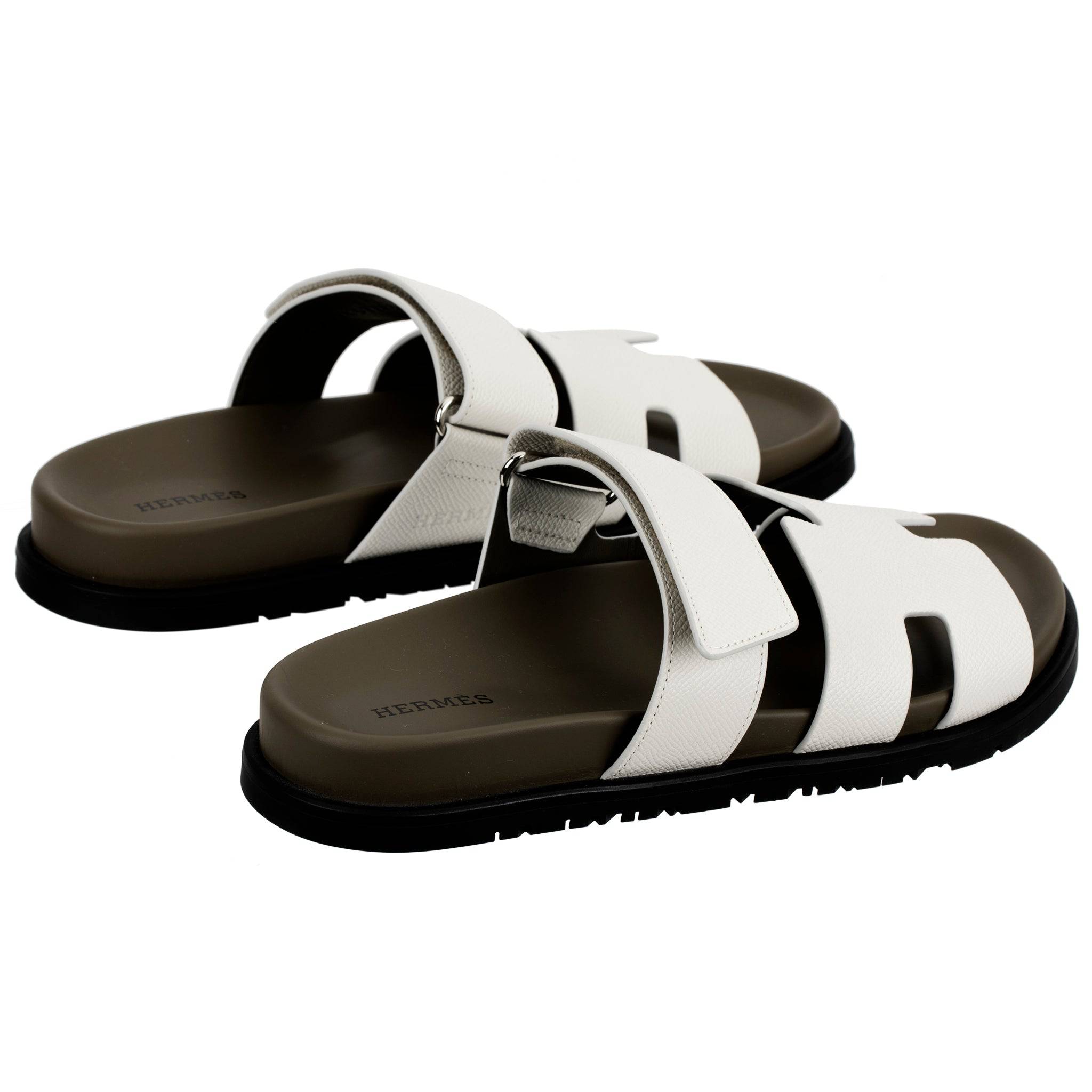 HERMES CHYPRE SANDAL BEIGE GLAISE & VERT TOUND EPOSM LEATHER PALLADIUM HARDWARE 39 FR - On Repeat