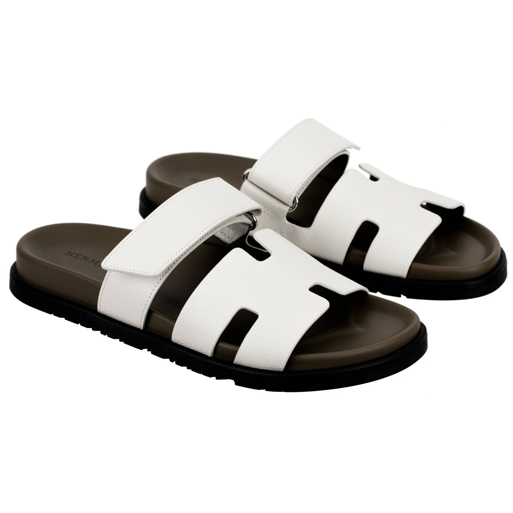 HERMES CHYPRE SANDAL BEIGE GLAISE & VERT TOUND EPOSM LEATHER PALLADIUM HARDWARE 39 FR - On Repeat