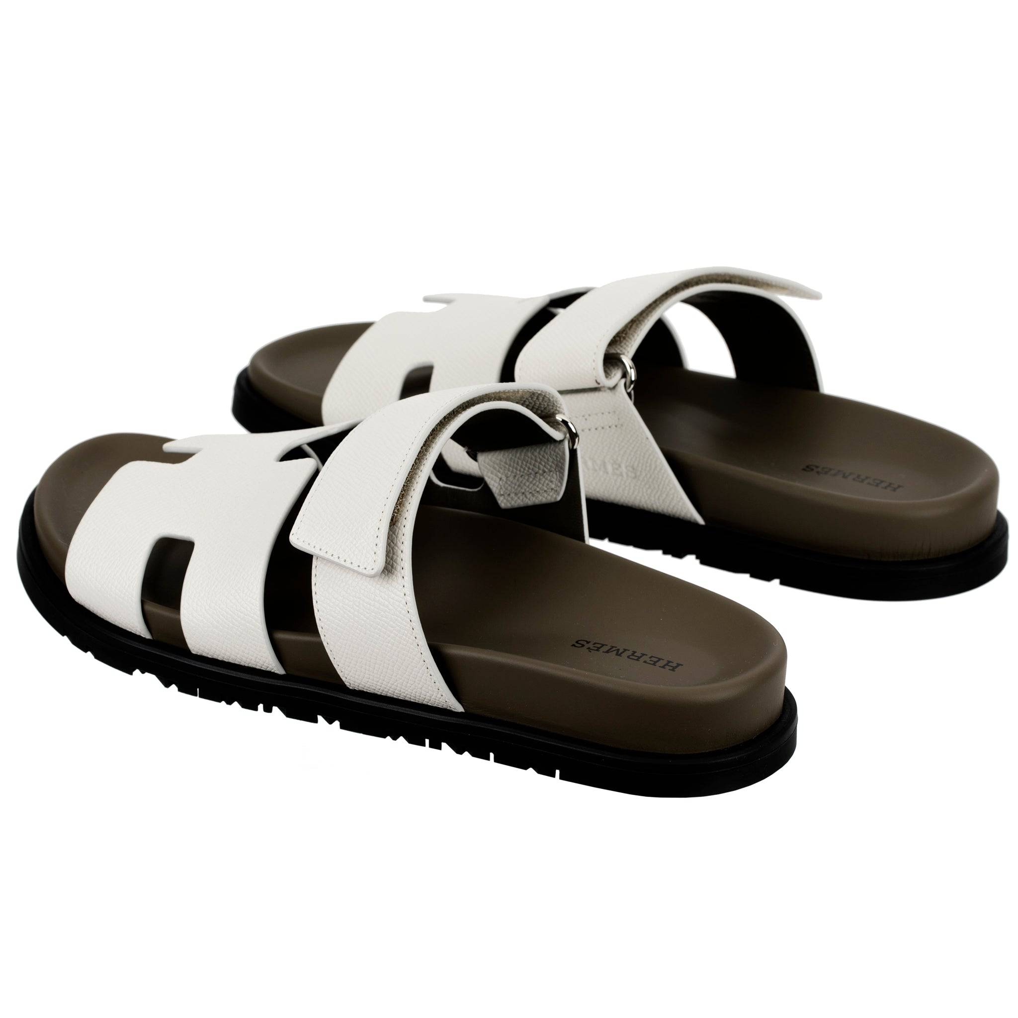 HERMES CHYPRE SANDAL BEIGE GLAISE & VERT TOUND EPOSM LEATHER PALLADIUM HARDWARE 39 FR - On Repeat