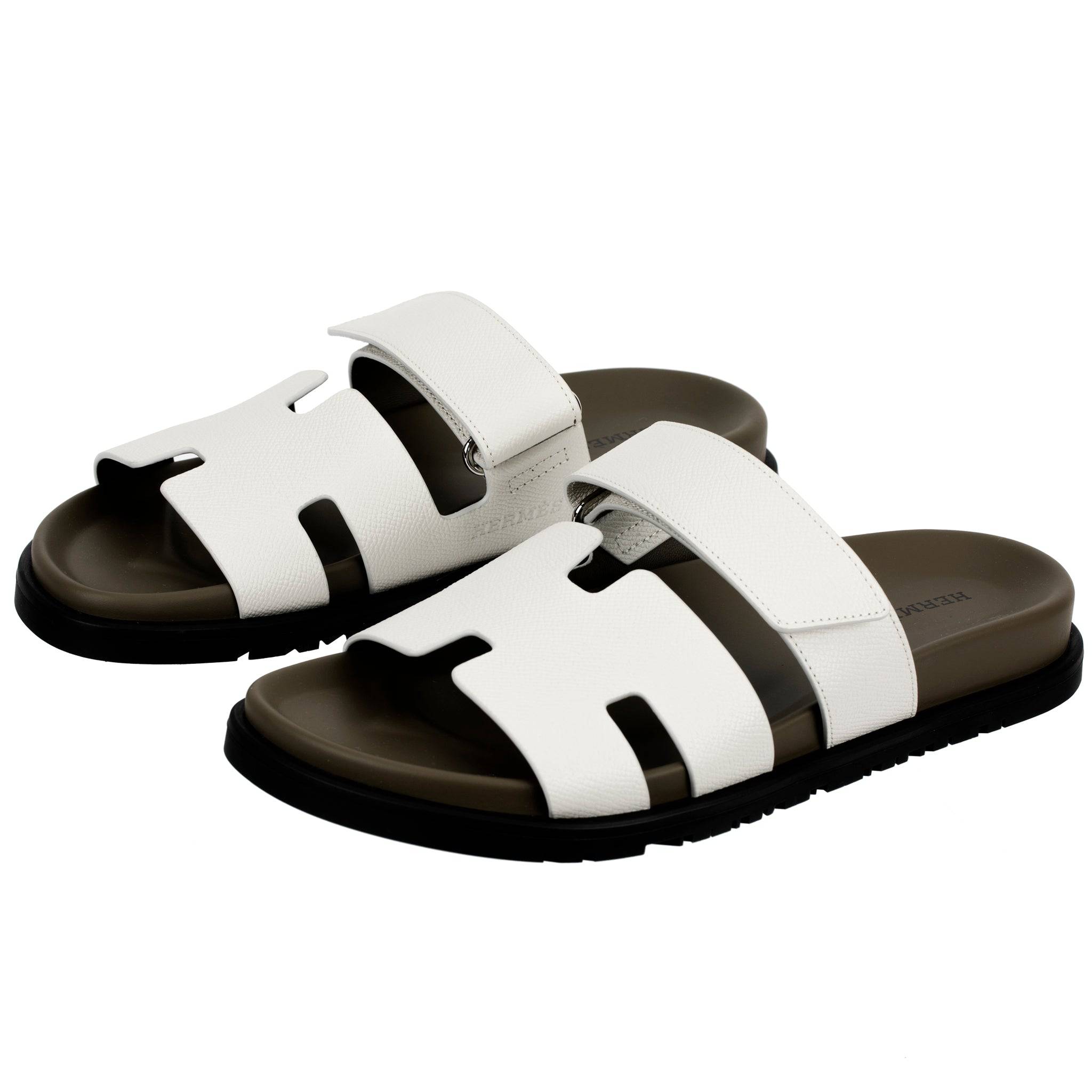 HERMES CHYPRE SANDAL BEIGE GLAISE & VERT TOUND EPOSM LEATHER PALLADIUM HARDWARE 39 FR - On Repeat