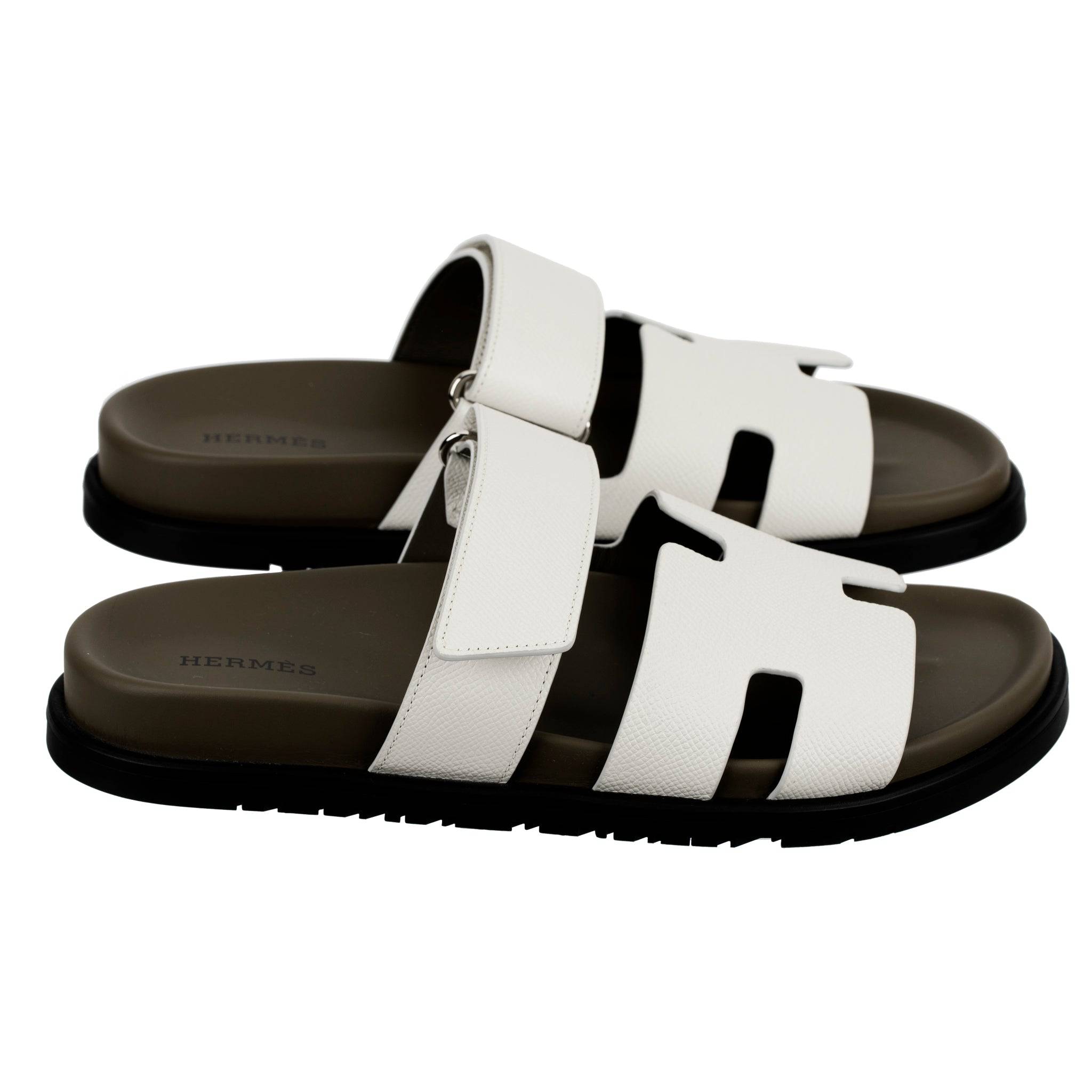 HERMES CHYPRE SANDAL BEIGE GLAISE & VERT TOUND EPOSM LEATHER PALLADIUM HARDWARE 39 FR - On Repeat