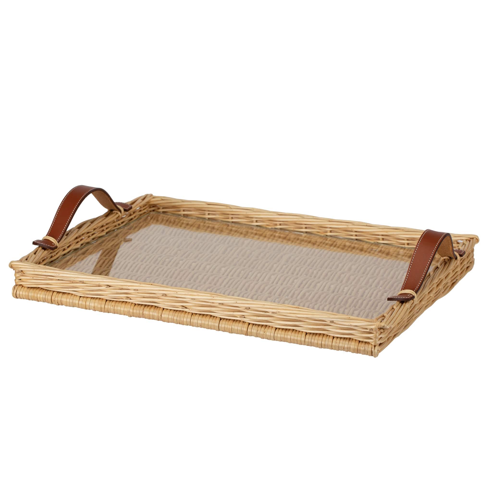 HERMES OSERAIR WICKER TRAY FAUVE BRIDLE LEATHER - On Repeat