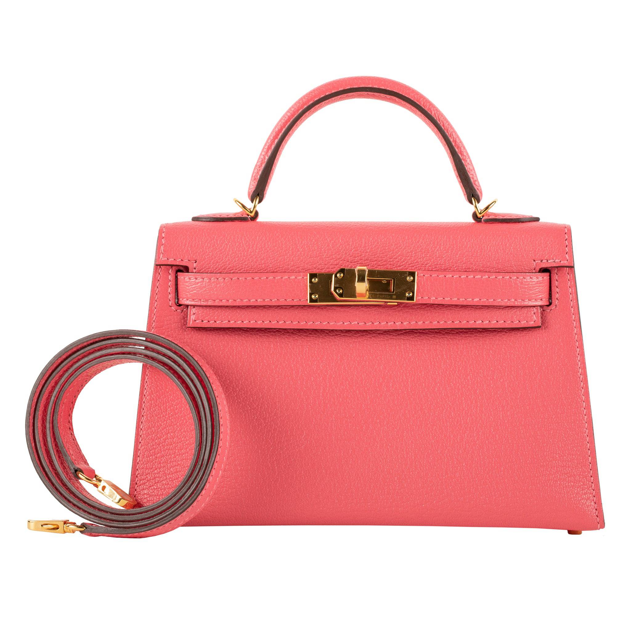 HERMES MINI KELLY II ROSE AZALEE CHEVRE LEATHER GOLD HARDWARE - On Repeat