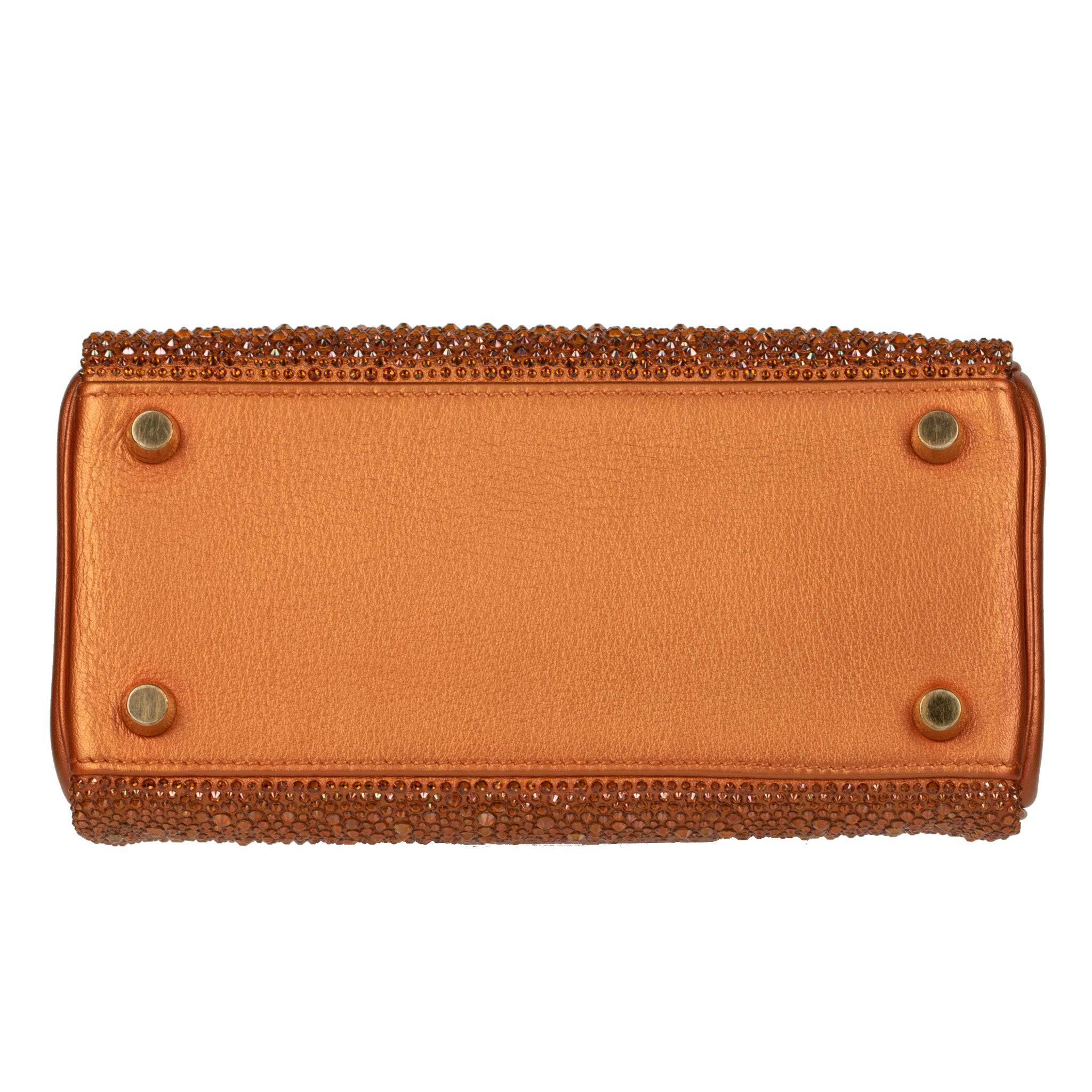 HERMES VINTAGE KELLY 20CM - REIMAGINED - METALLIC COPPER & SWAROVSKI CRYSTALS GOLD HARDWARE - On Repeat