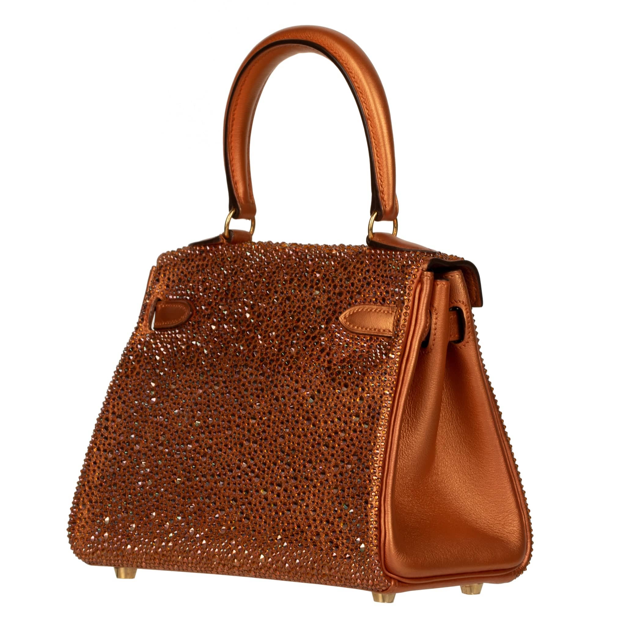 HERMES VINTAGE KELLY 20CM - REIMAGINED - METALLIC COPPER & SWAROVSKI CRYSTALS GOLD HARDWARE - On Repeat