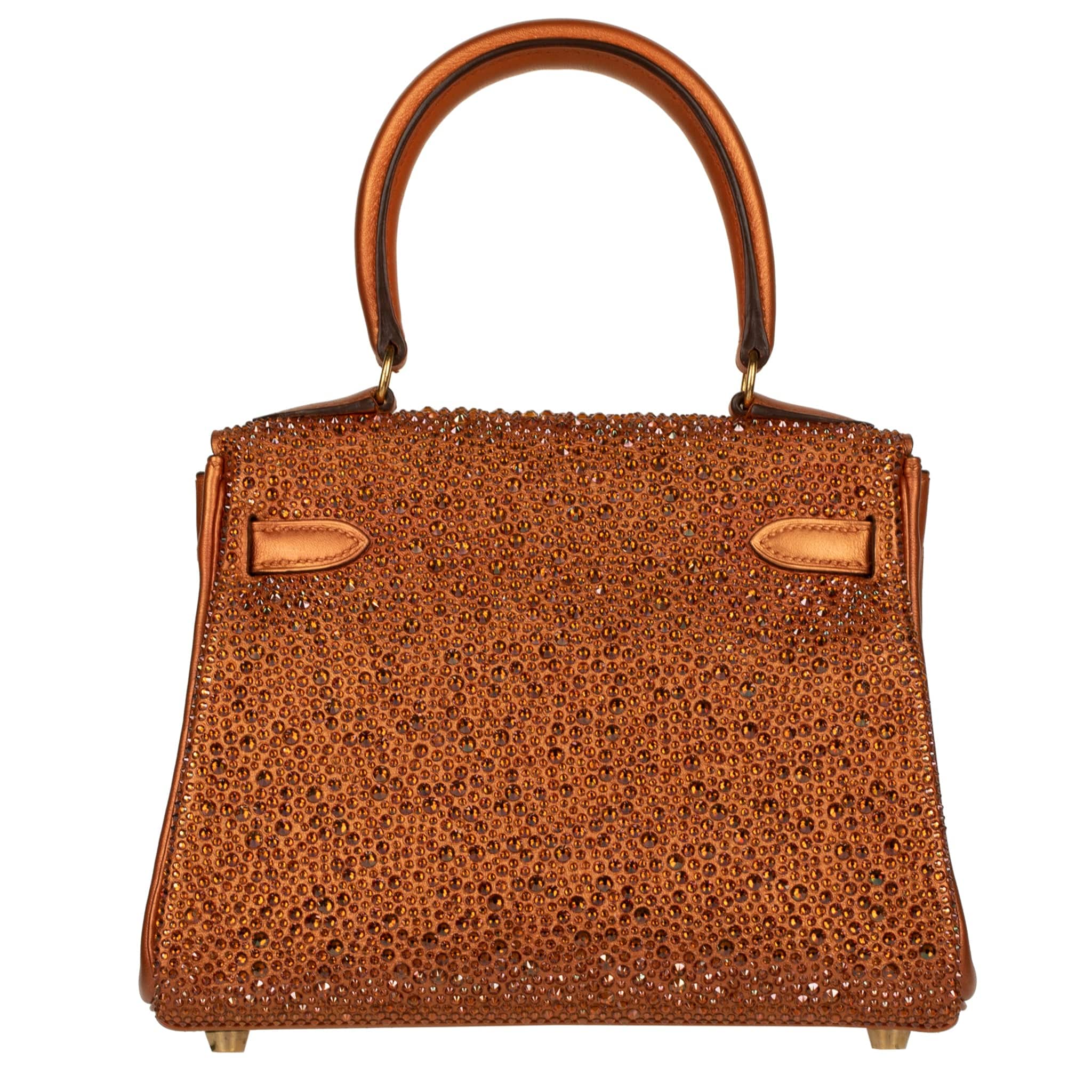HERMES VINTAGE KELLY 20CM - REIMAGINED - METALLIC COPPER & SWAROVSKI CRYSTALS GOLD HARDWARE - On Repeat