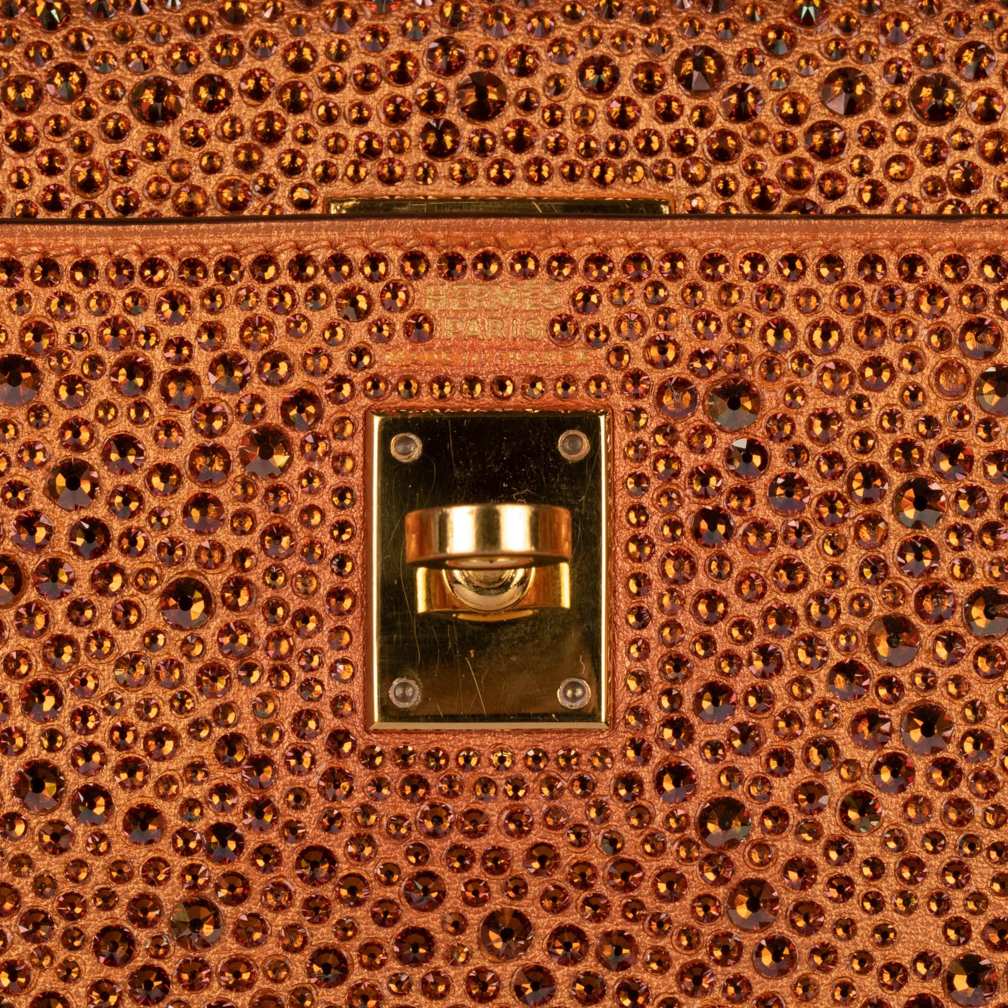 HERMES VINTAGE KELLY 20CM - REIMAGINED - METALLIC COPPER & SWAROVSKI CRYSTALS GOLD HARDWARE - On Repeat