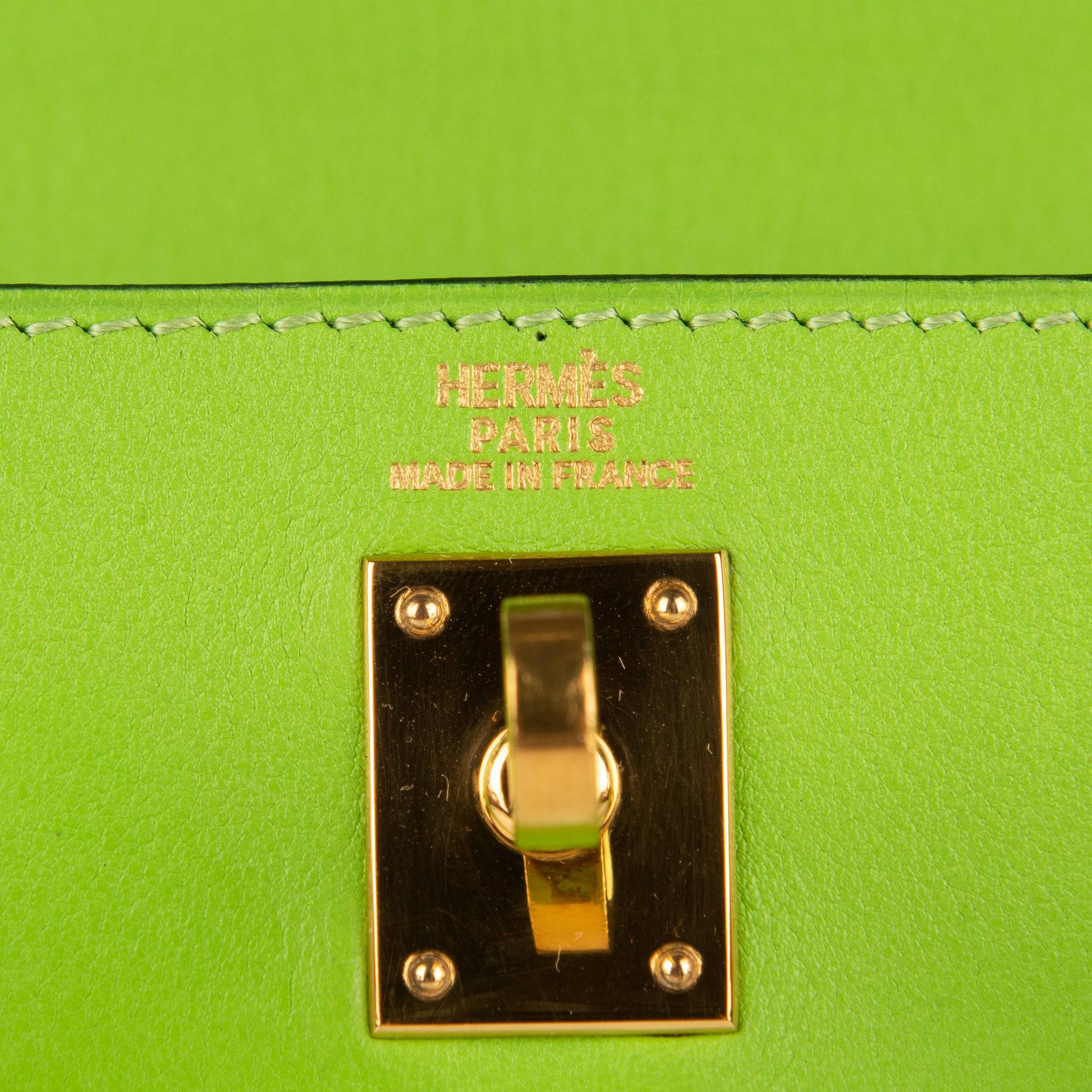 HERMES VINTAGE KELLY 20CM VERT CRU & ORANGE GULLIVER LEATHER GOLD HARDWARE - On Repeat