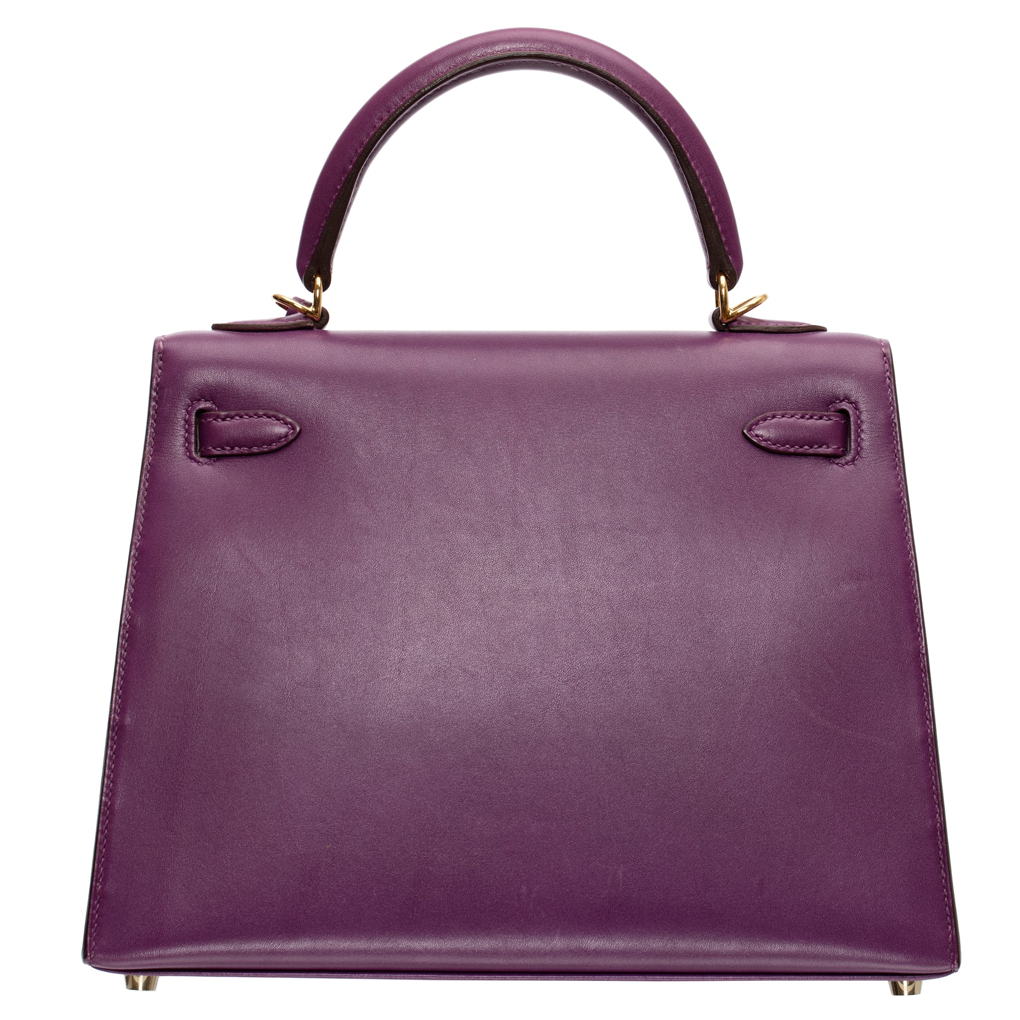 HERMES KELLY 25CM SELLIER VIOLET CUSTOM FEATHER TADELAKT LEATHER GOLD HARDWARE - On Repeat