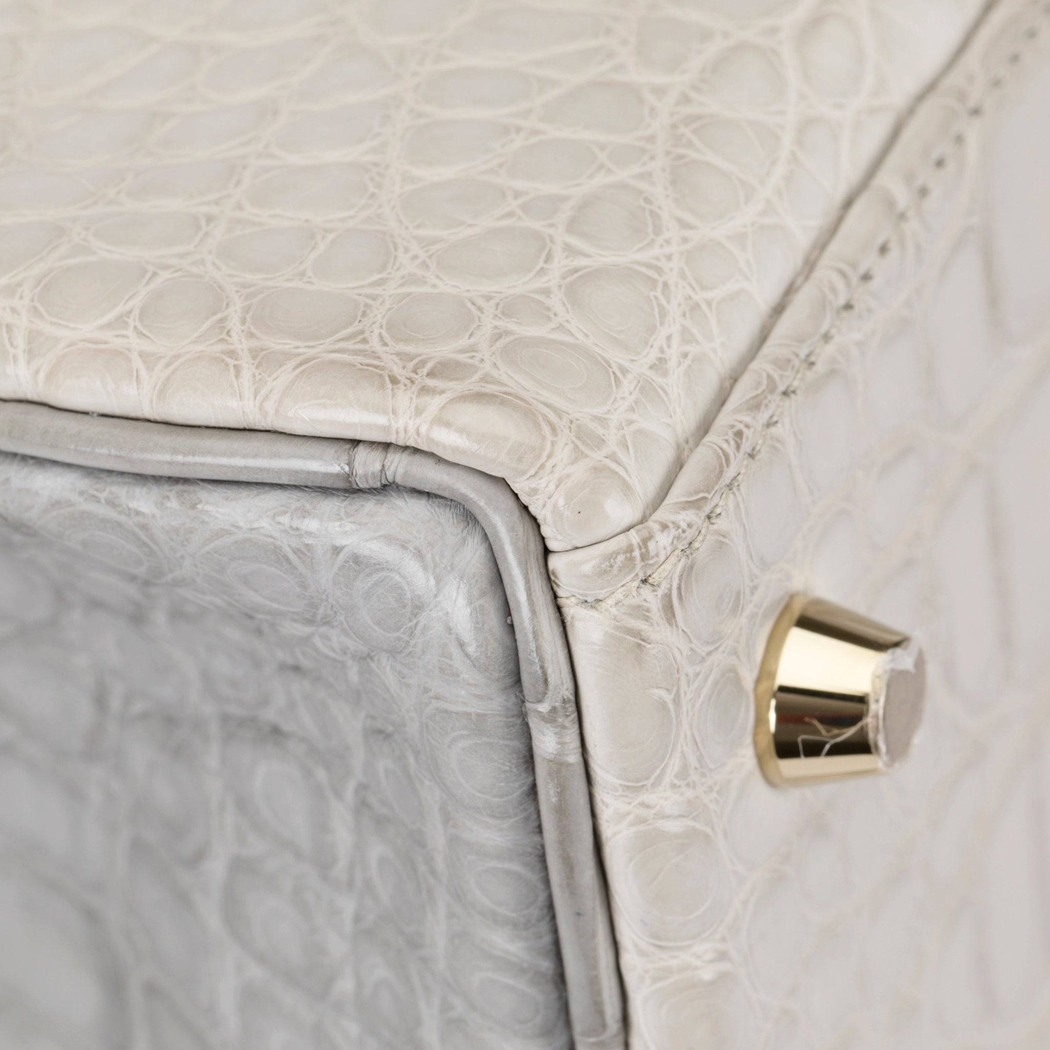 HERMES KELLY 28CM SPECIAL ORDER BETON & GRIS PERLE MATTE ALLIGATOR PERMABRASS HARDWARE - On Repeat