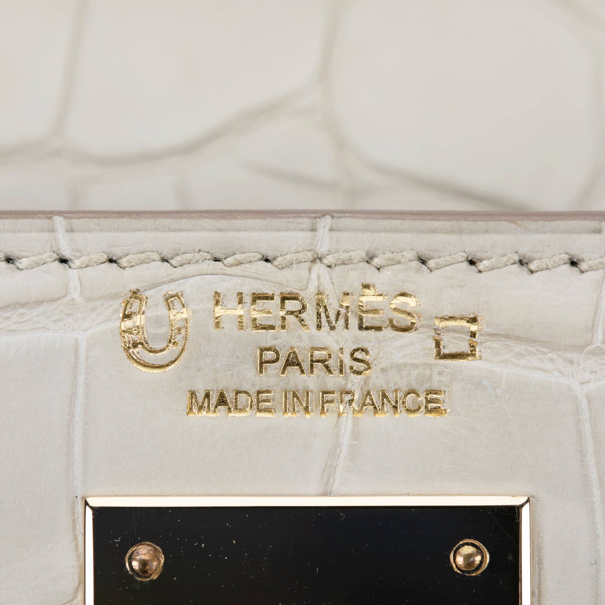 HERMES KELLY 28CM SPECIAL ORDER BETON & GRIS PERLE MATTE ALLIGATOR PERMABRASS HARDWARE - On Repeat