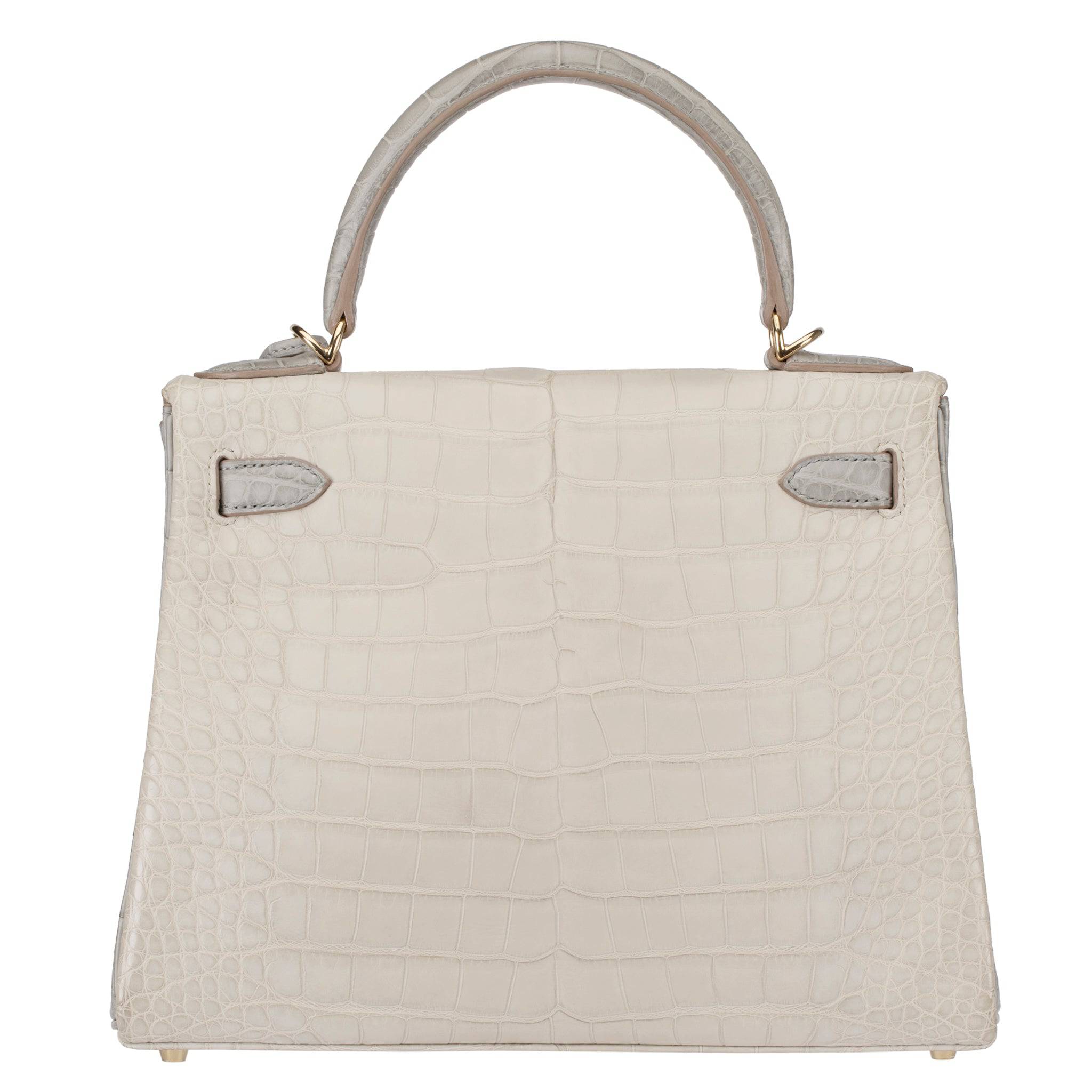 HERMES KELLY 28CM SPECIAL ORDER BETON & GRIS PERLE MATTE ALLIGATOR PERMABRASS HARDWARE - On Repeat