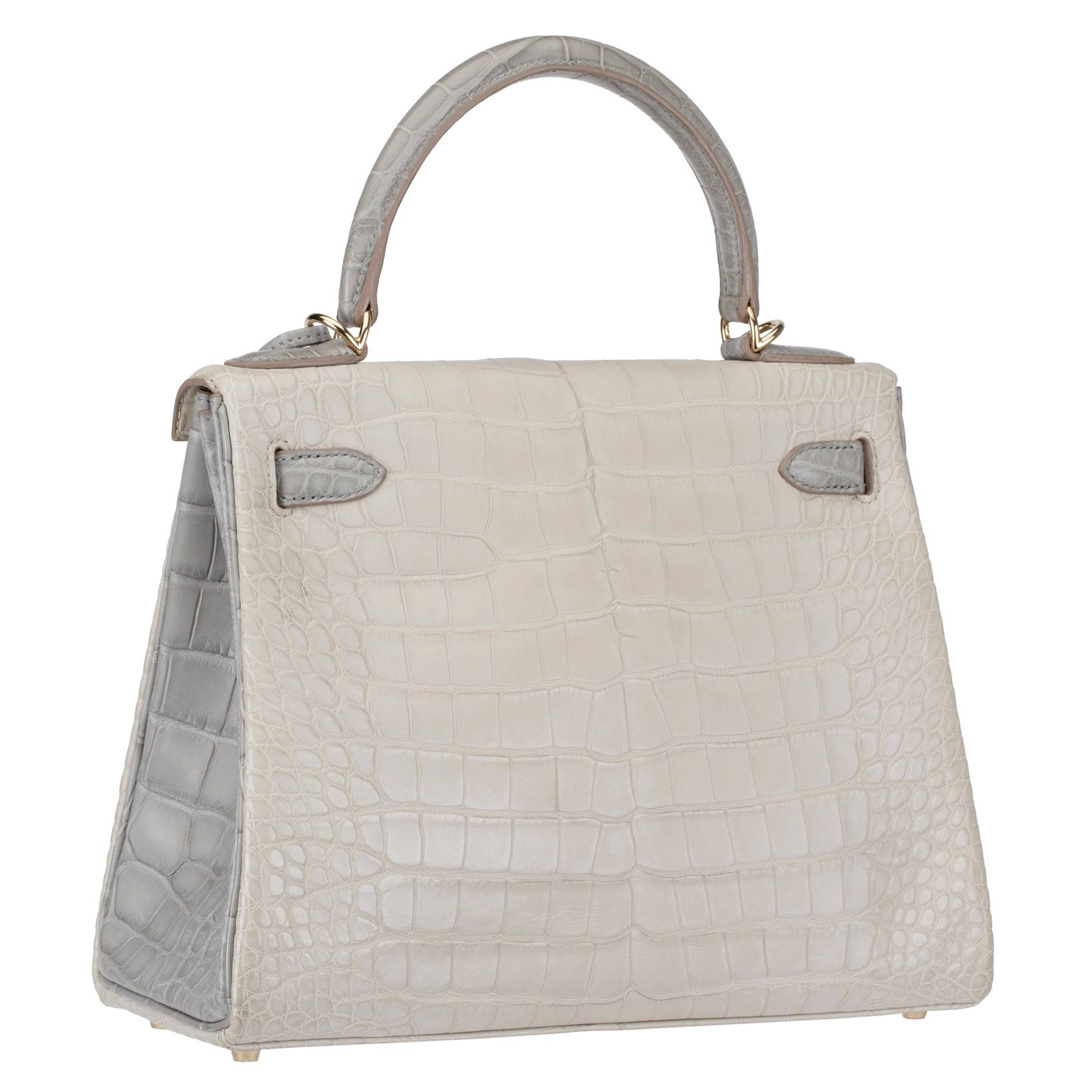 HERMES KELLY 28CM SPECIAL ORDER BETON & GRIS PERLE MATTE ALLIGATOR PERMABRASS HARDWARE - On Repeat