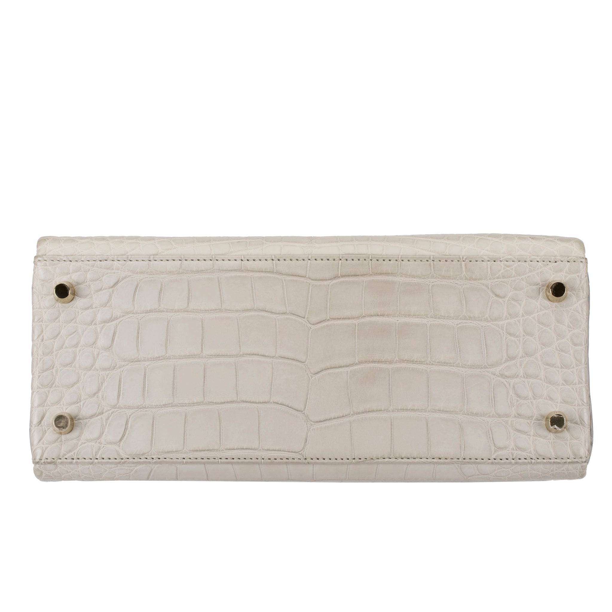 HERMES KELLY 28CM SPECIAL ORDER BETON & GRIS PERLE MATTE ALLIGATOR PERMABRASS HARDWARE - On Repeat