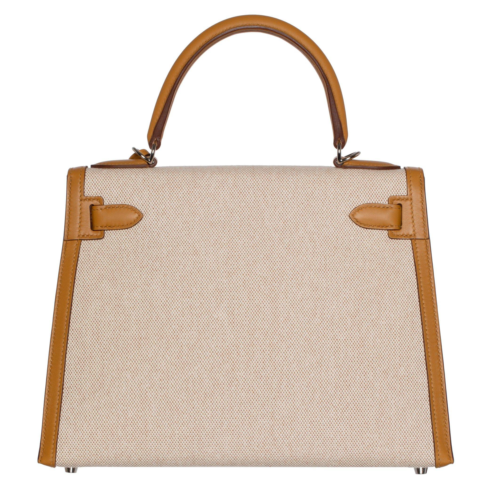 HERMES KELLY 28CM SESAME SWIFT LEATHER, TOILE & PALLADIUM HARDWARE - On Repeat