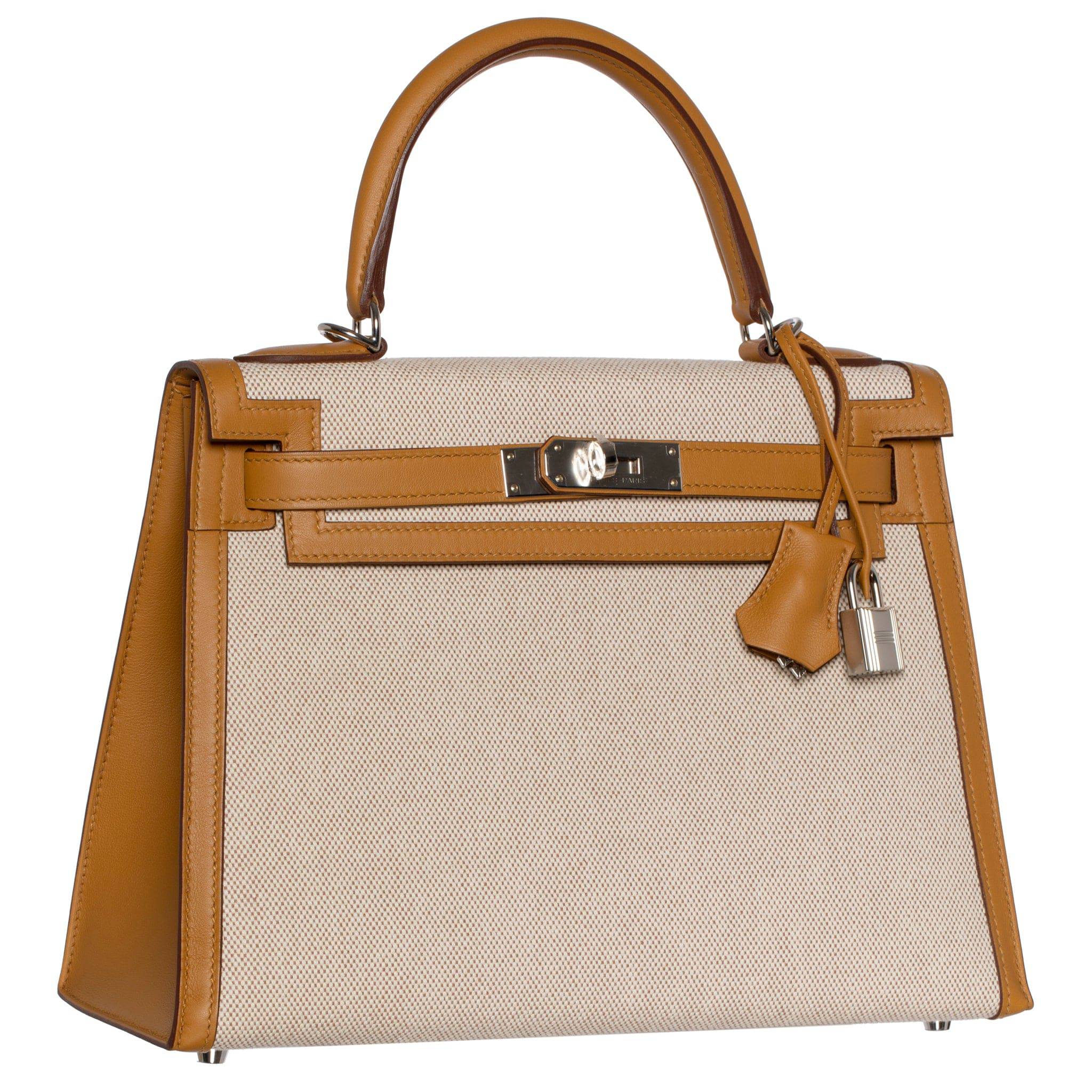 HERMES KELLY 28CM SESAME SWIFT LEATHER, TOILE & PALLADIUM HARDWARE - On Repeat