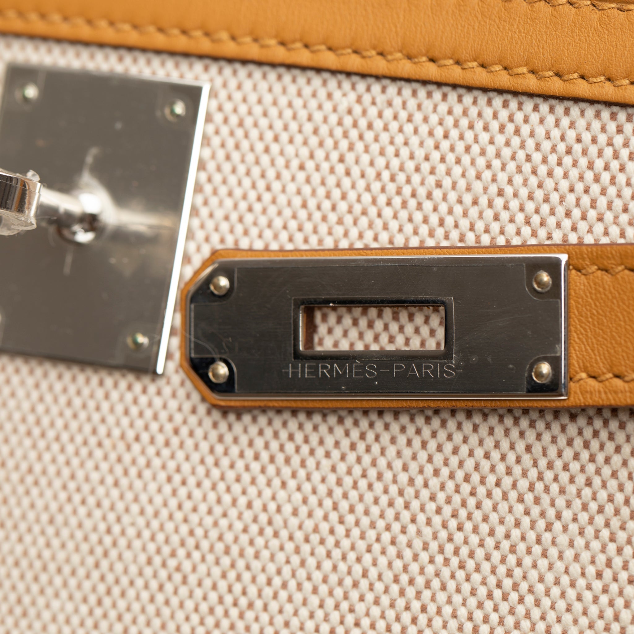 HERMES KELLY 28CM SESAME SWIFT LEATHER, TOILE & PALLADIUM HARDWARE - On Repeat