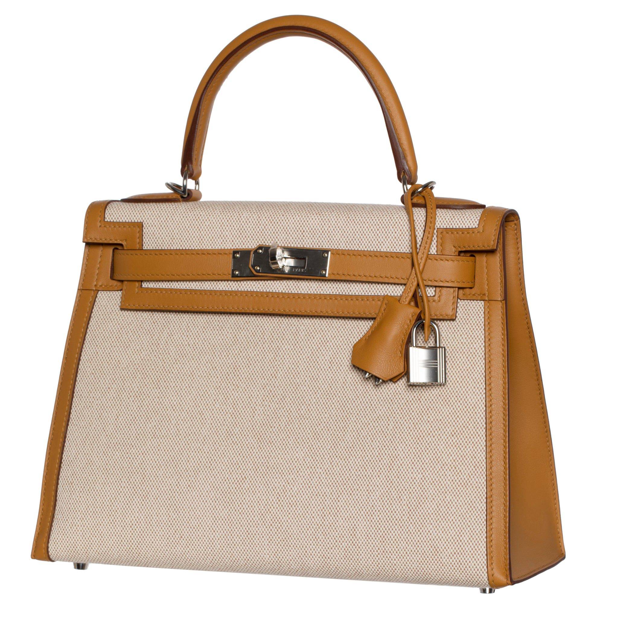 HERMES KELLY 28CM SESAME SWIFT LEATHER, TOILE & PALLADIUM HARDWARE - On Repeat