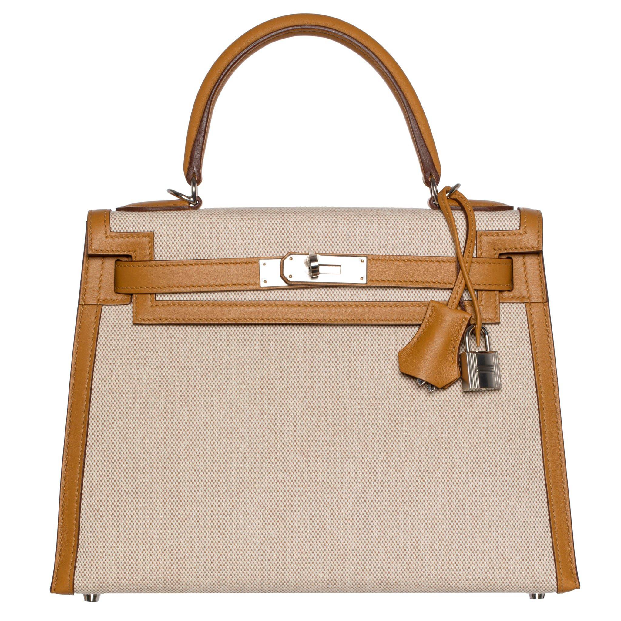 HERMES KELLY 28CM SESAME SWIFT LEATHER, TOILE & PALLADIUM HARDWARE - On Repeat