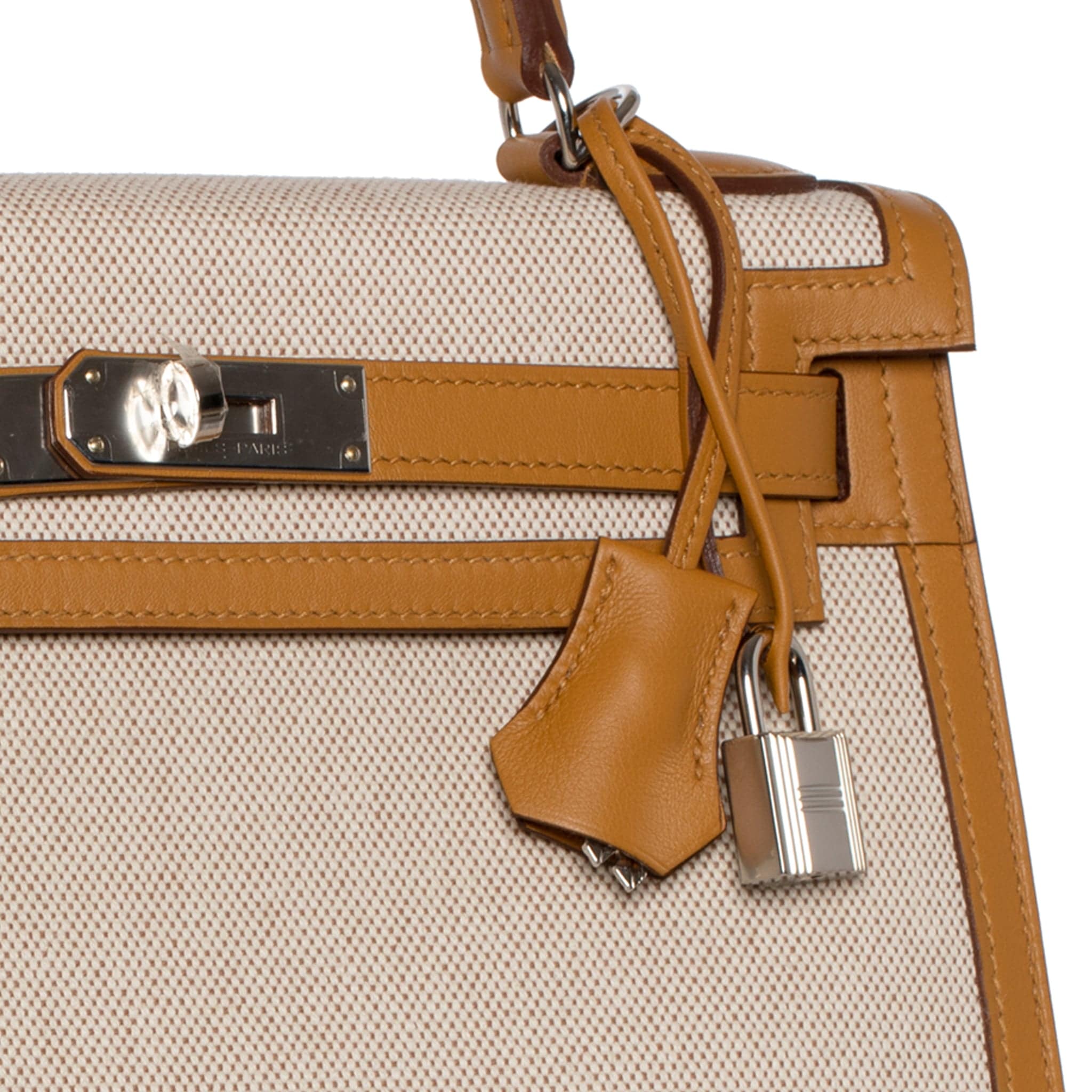 HERMES KELLY 28CM SESAME SWIFT LEATHER, TOILE & PALLADIUM HARDWARE - On Repeat