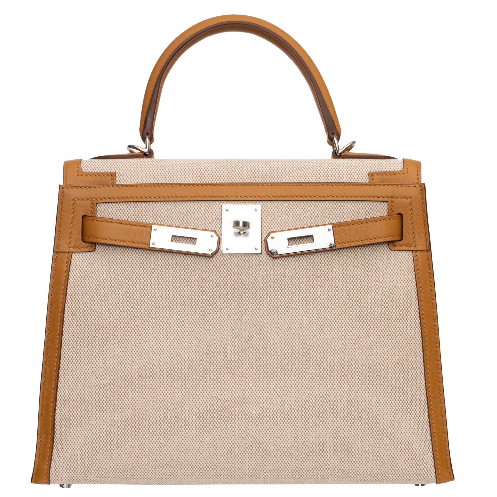 HERMES KELLY 28CM SESAME SWIFT LEATHER, TOILE & PALLADIUM HARDWARE - On Repeat