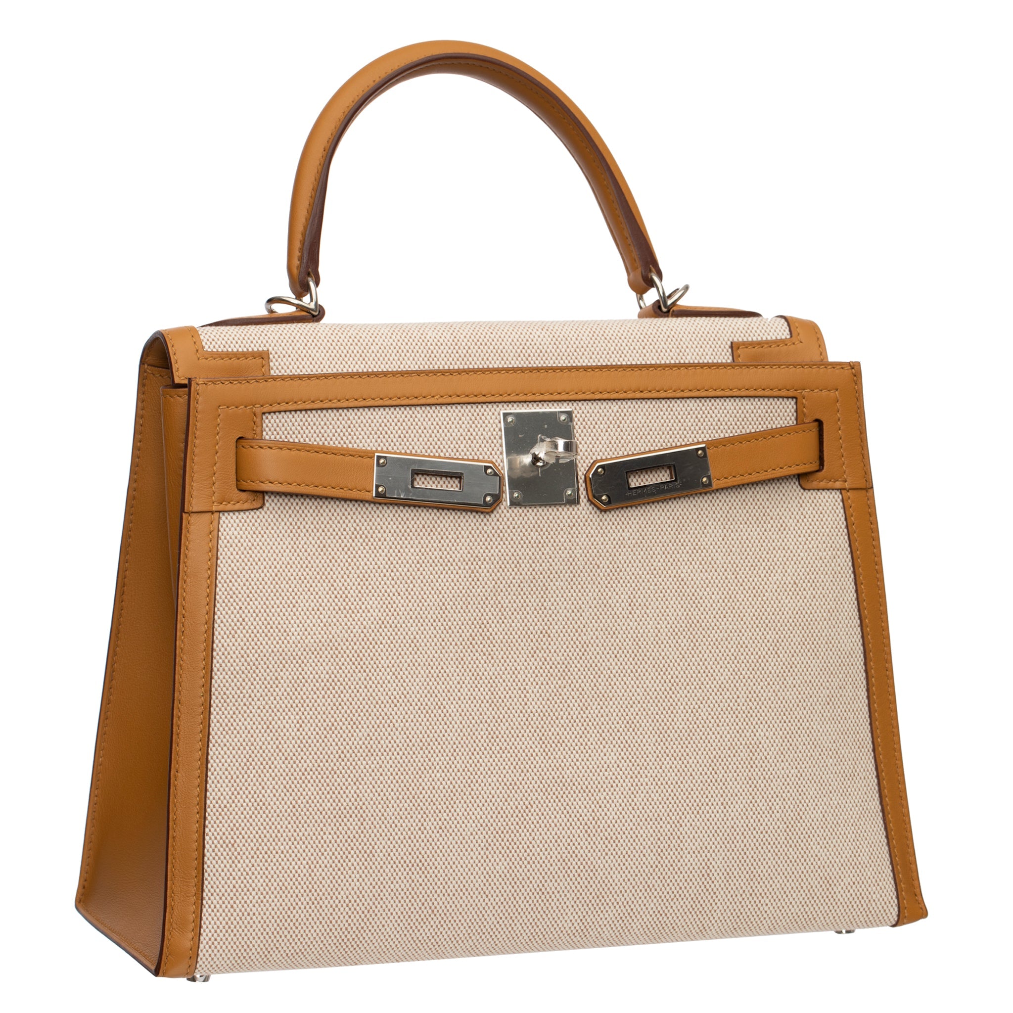 HERMES KELLY 28CM SESAME SWIFT LEATHER, TOILE & PALLADIUM HARDWARE - On Repeat