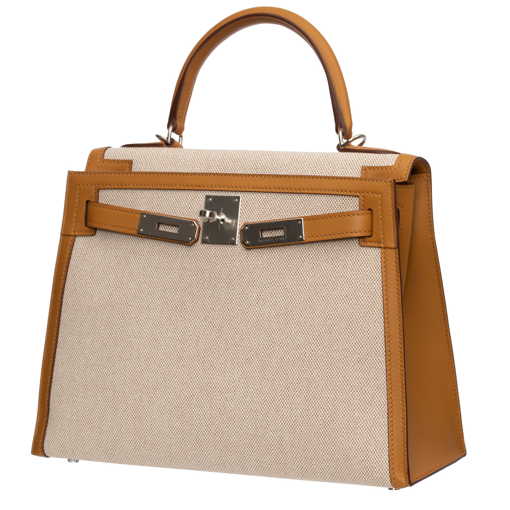 HERMES KELLY 28CM SESAME SWIFT LEATHER, TOILE & PALLADIUM HARDWARE - On Repeat