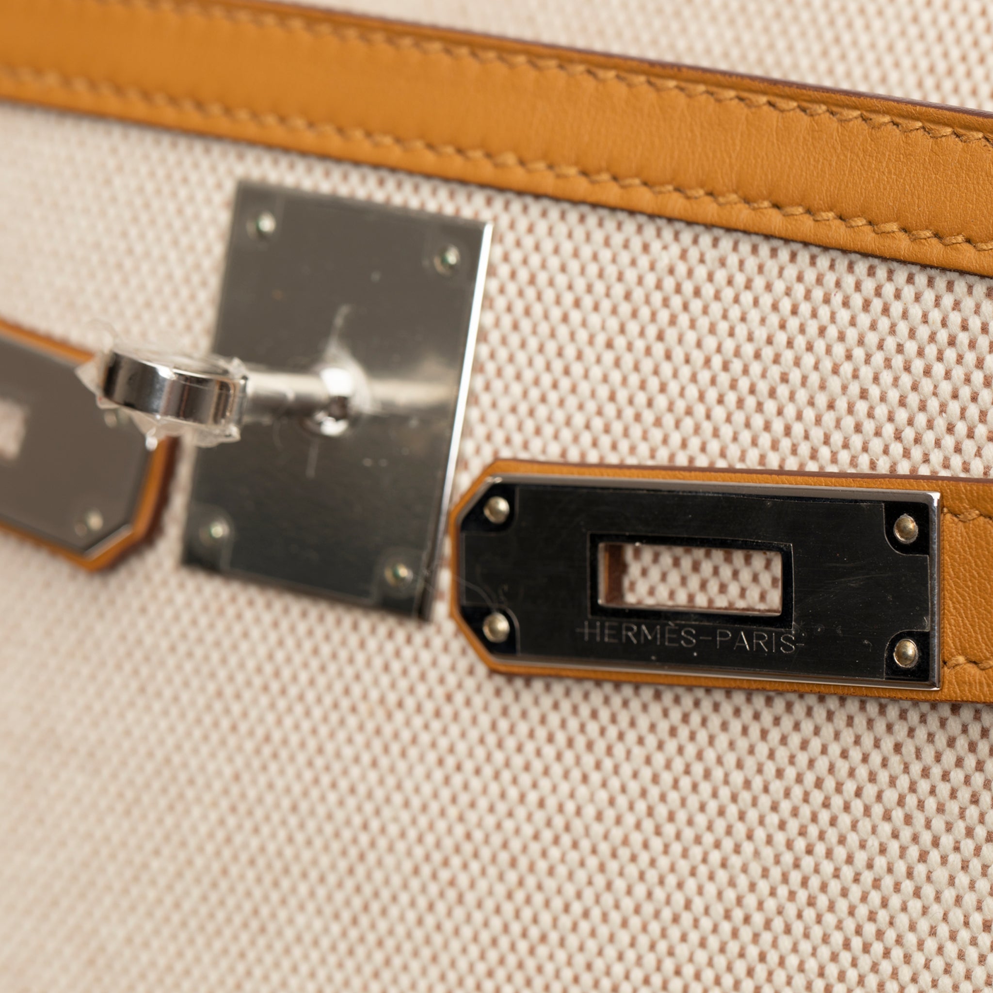 HERMES KELLY 28CM SESAME SWIFT LEATHER, TOILE & PALLADIUM HARDWARE - On Repeat