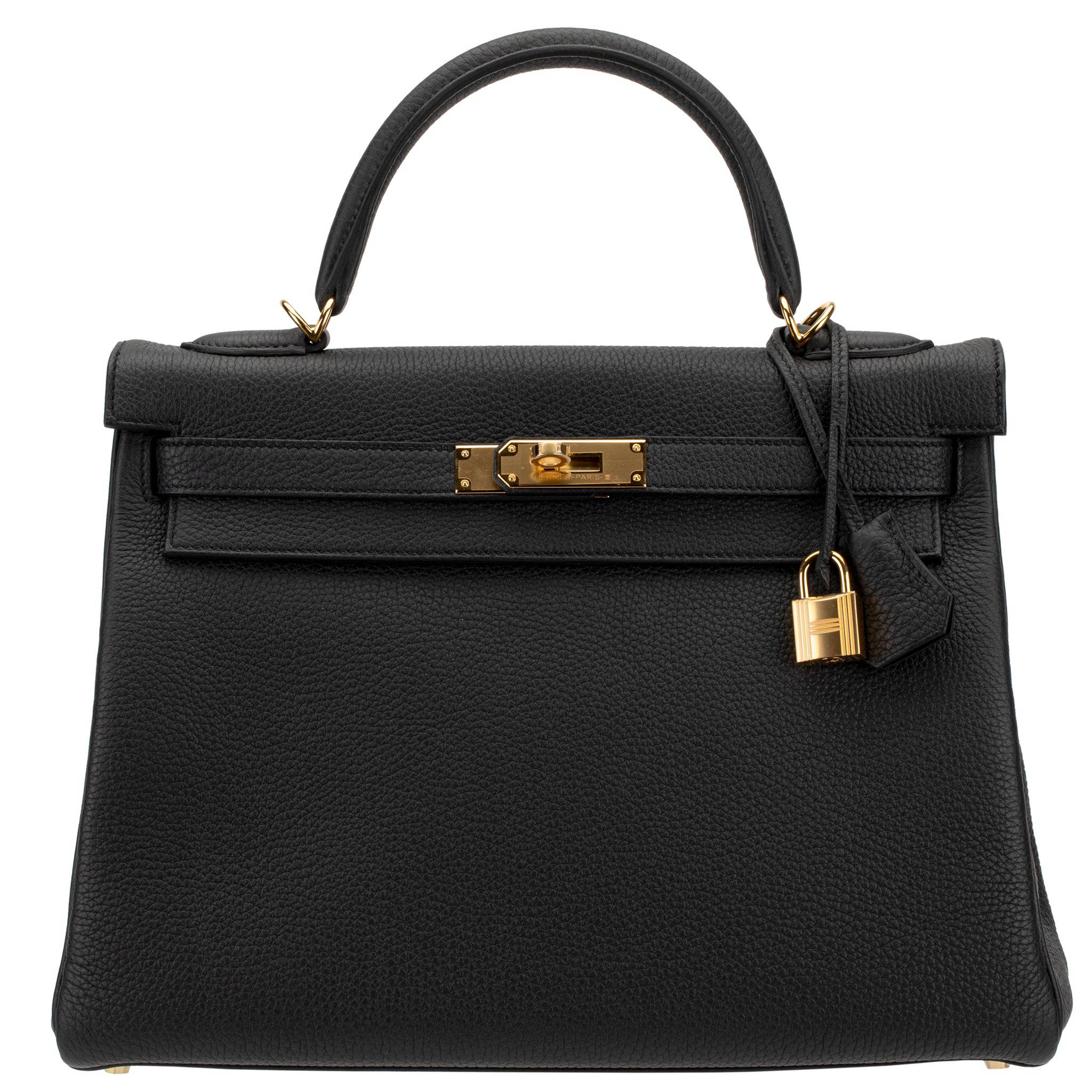 HERMES KELLY 32CM RETOURNE BLACK TOGO LEATHER GOLD HARDWARE - On Repeat