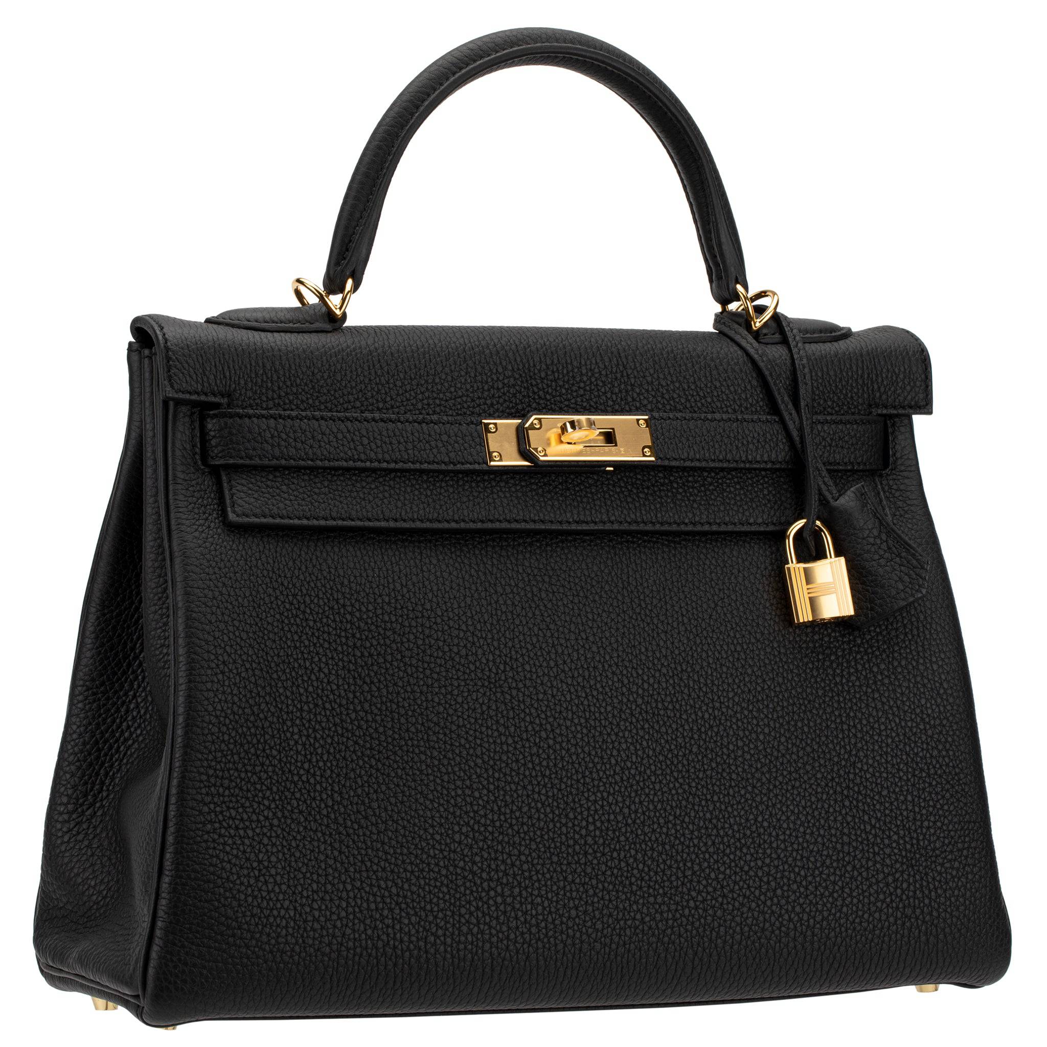 HERMES KELLY 32CM RETOURNE BLACK TOGO LEATHER GOLD HARDWARE - On Repeat